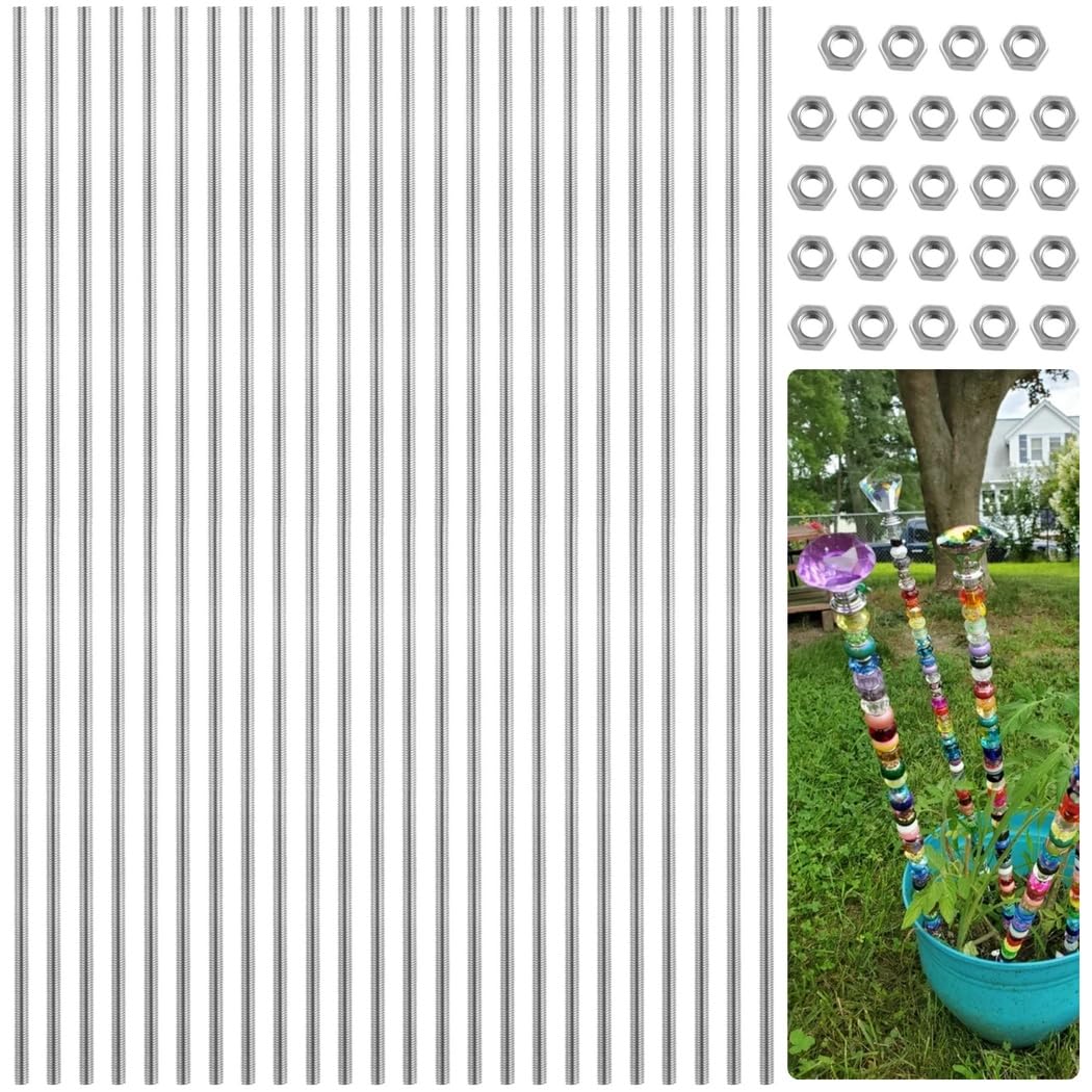 Lot de 24 tiges filetées et goujons M4, acier inoxydable 304, 24 tiges entièrement filetées et 24 goujons, filetage à droite de 11,8 pouces pour pinces, suspensions, tuteurs de jardin perlés