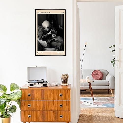 Miniatura 7 de Pósteres de lienzo retro de gato extraterrestre de los años 70, arte de pared psicodélico ovni vintage, extravagantes criaturas alienígenas y gatos