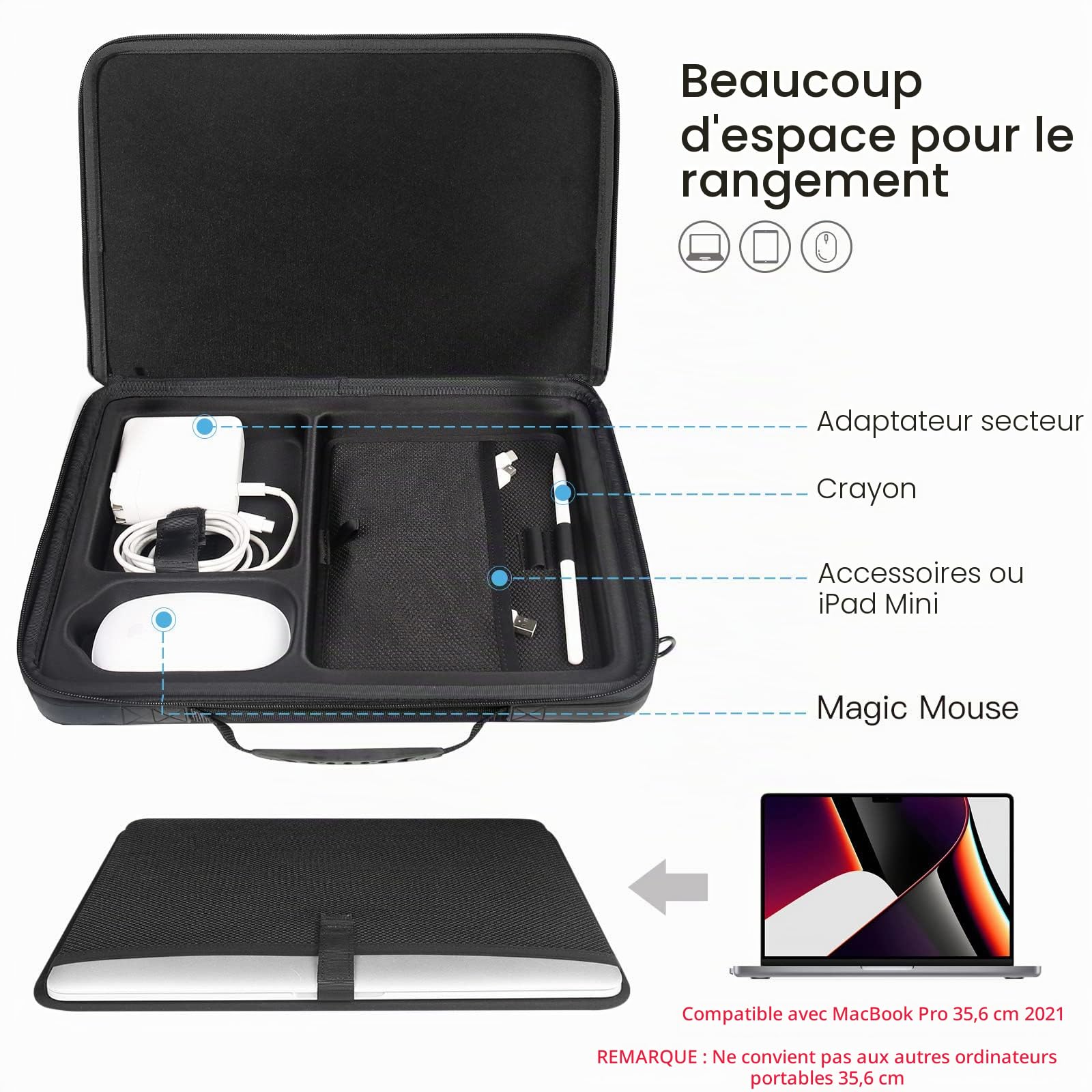 Smatree 13,3 Pouces Étui de Transport Rigide pour Ordinateur Portable pour 13-13,3" MacBook Pro/MacBook Air /12,3" Surface Pro X/8/7/6/5/4, Razer Blade Stealth 13, Sac à Bandoulière - Noir
