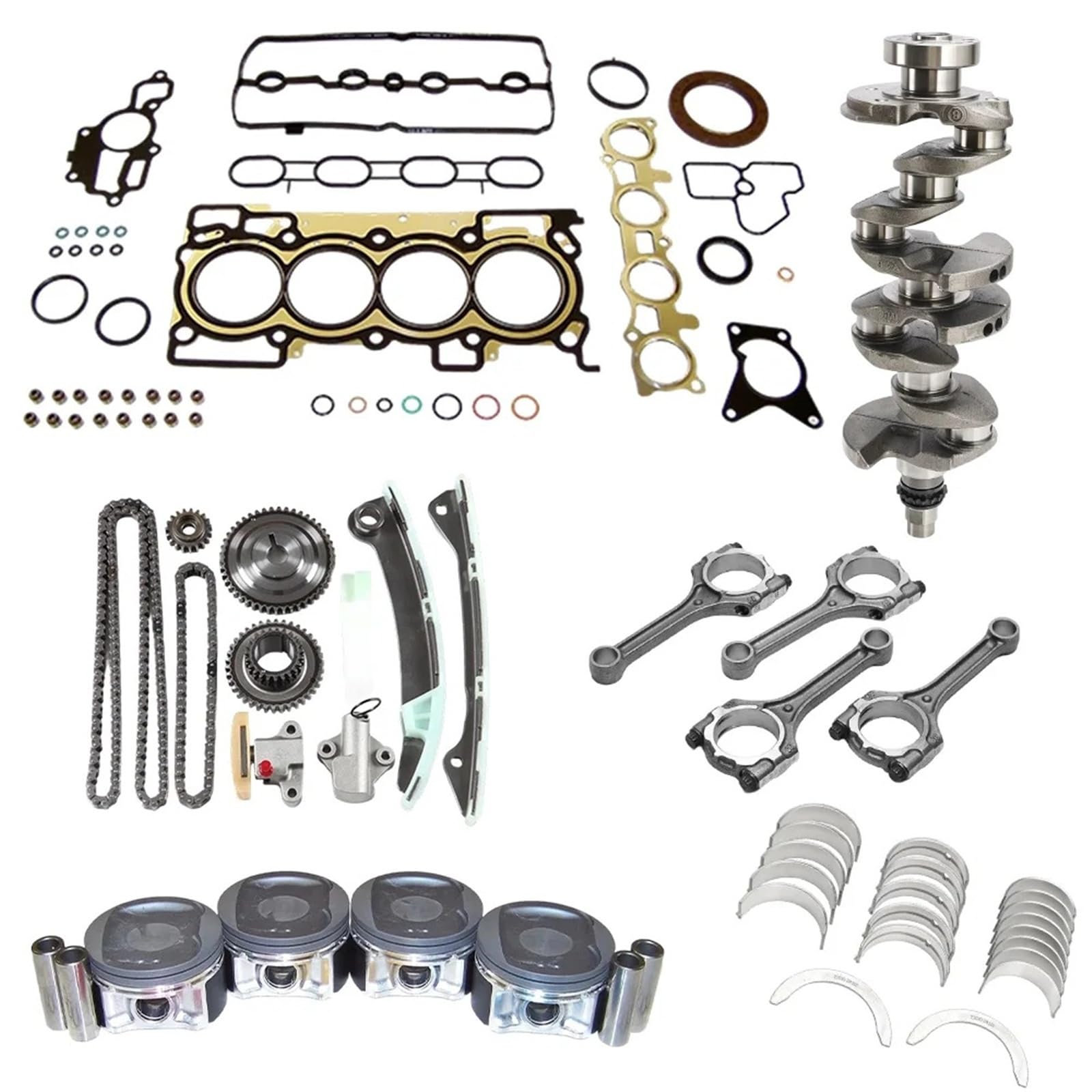 Engine Parts Rebuild Gasket Crankshaft Con Rod Bearing Timing Chain Kit Fit 2.0 L L4 Gas MR20DE Compatible For 07-12 Nissan Sentra 2.0L