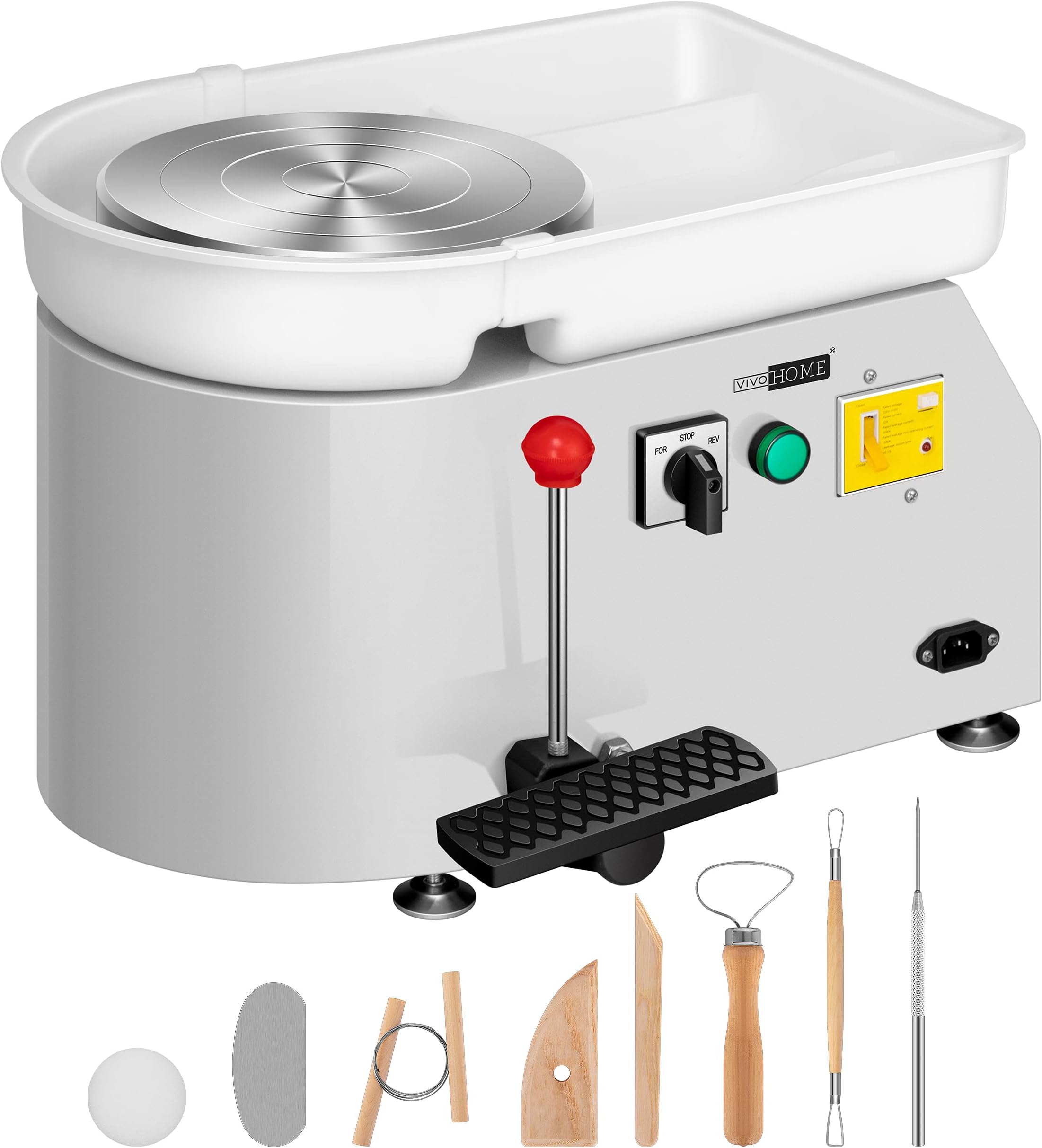 VIVOHOME 25CM Pottery Wheel Forming Machine 350W Electric DIY Clay Tool with Foot Pedal and Detachable Basin for Ceramic Work Art Craft Gray