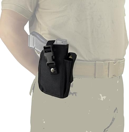 Miniatura 7 de Depring Funda táctica para cinturón con bolsa Mag para pistolas con luz o accesorio láser universal fuera de la funda de cintura, color negro