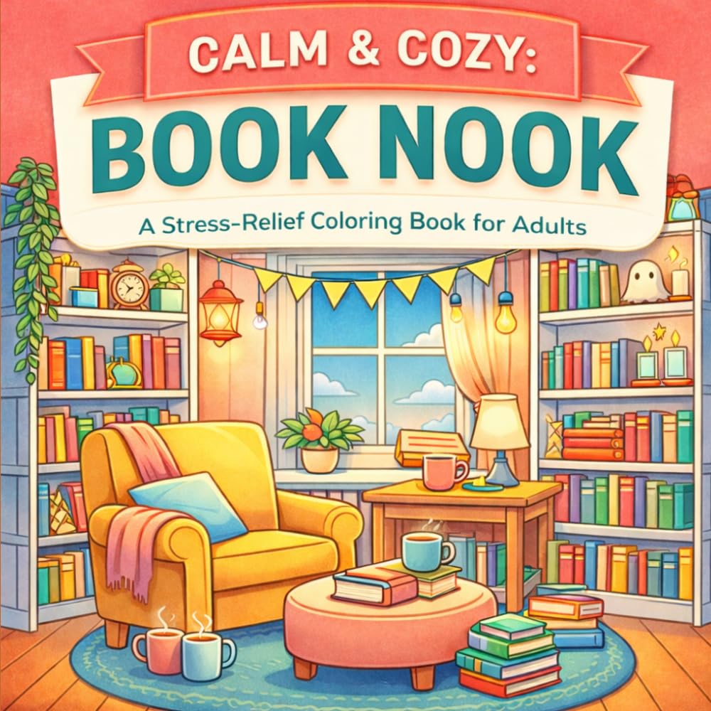 Calm & Cozy: Book Nook: A Stress-Relief Coloring Book for Adults Featuring Cozy Reading Spaces, Libraries, and Quiet Moments