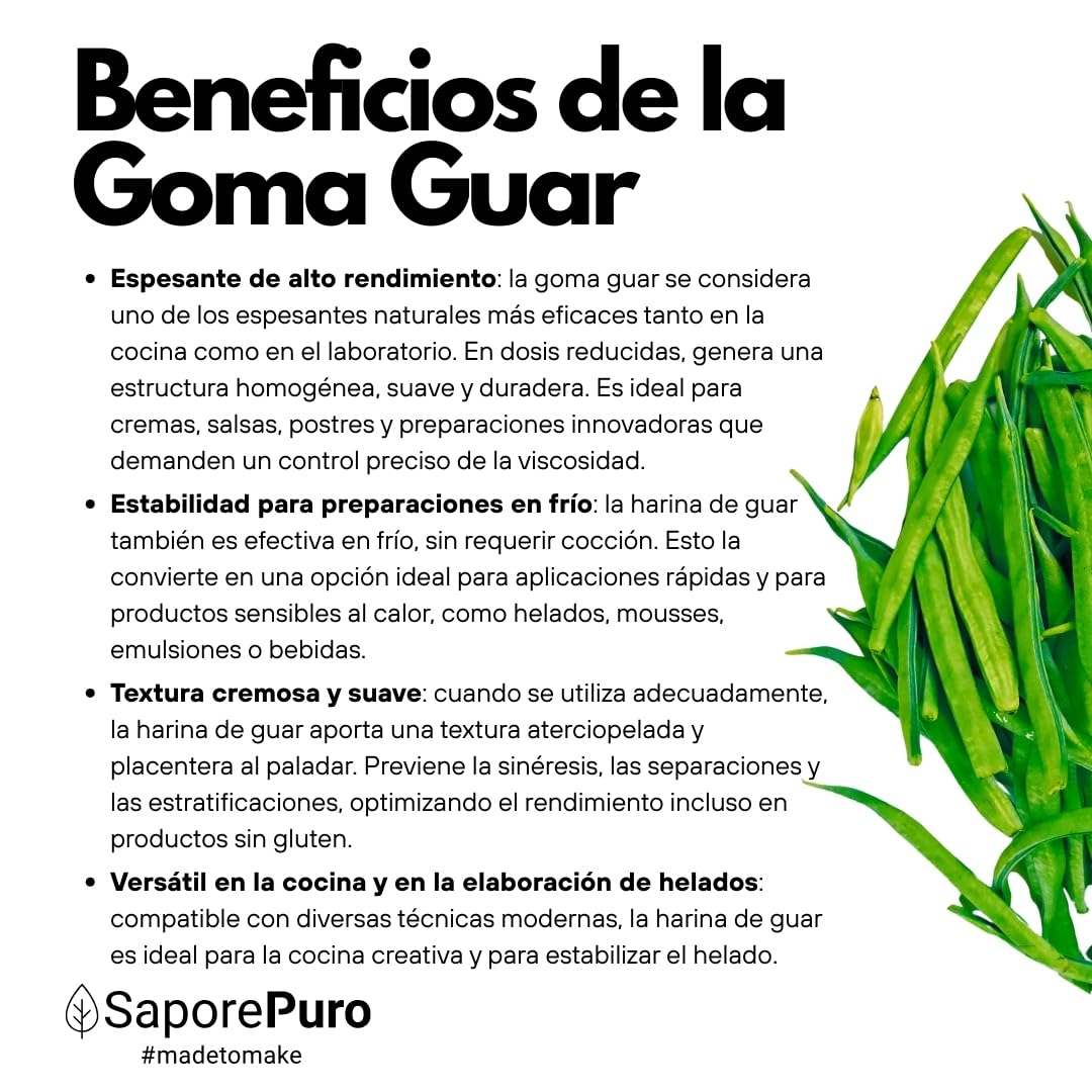 Saporepuro Goma Guar en polvo 1 KG - Ideal para helados y sorbetes - 100% puro