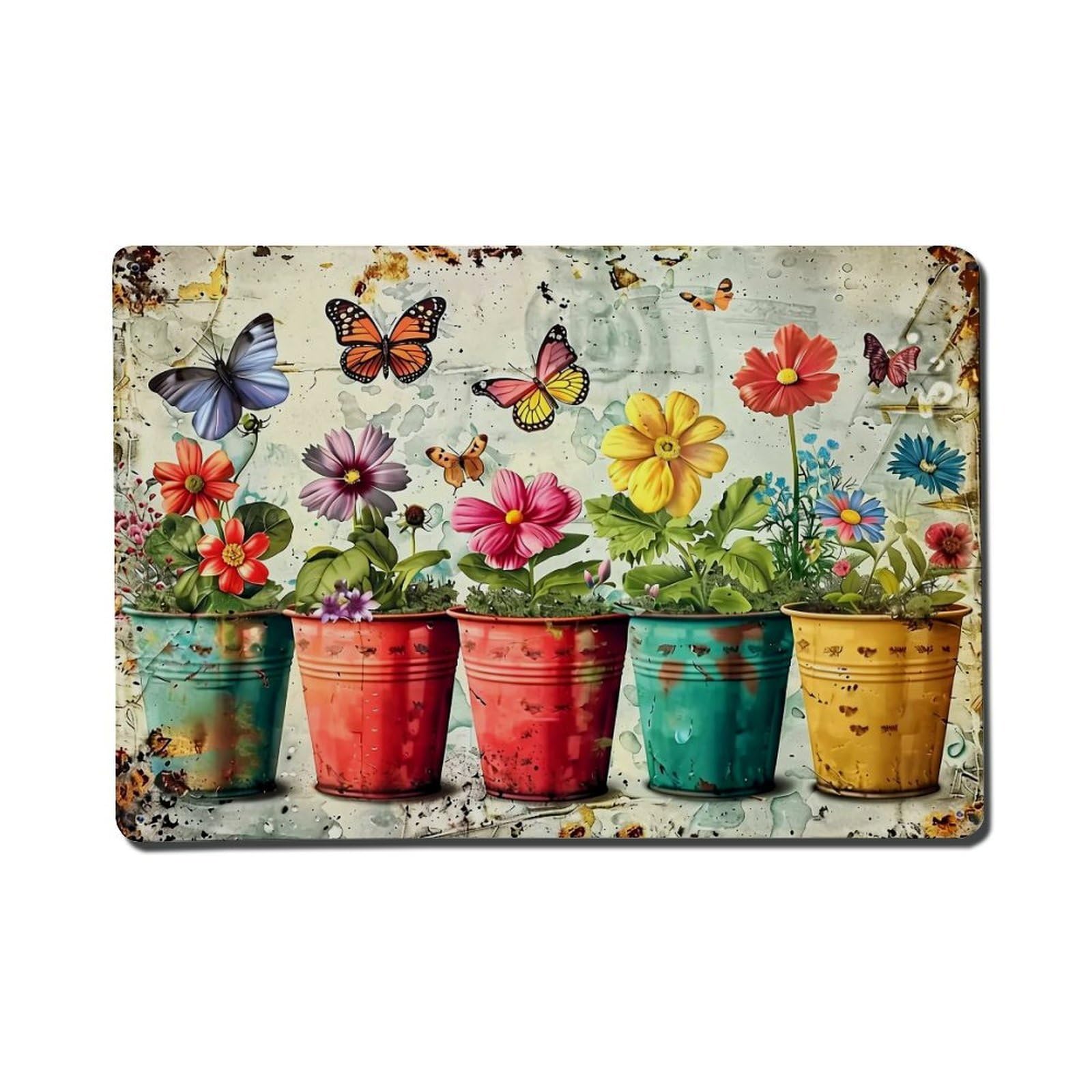 Jdfenggu Vintage Colorful Flowers And Butterflies Pattern Retro Metal Tin Sign, Metal Poster For Bar, Home, Man Cave, Kitchen, Laundry Room Art Decor 8X12 Inch