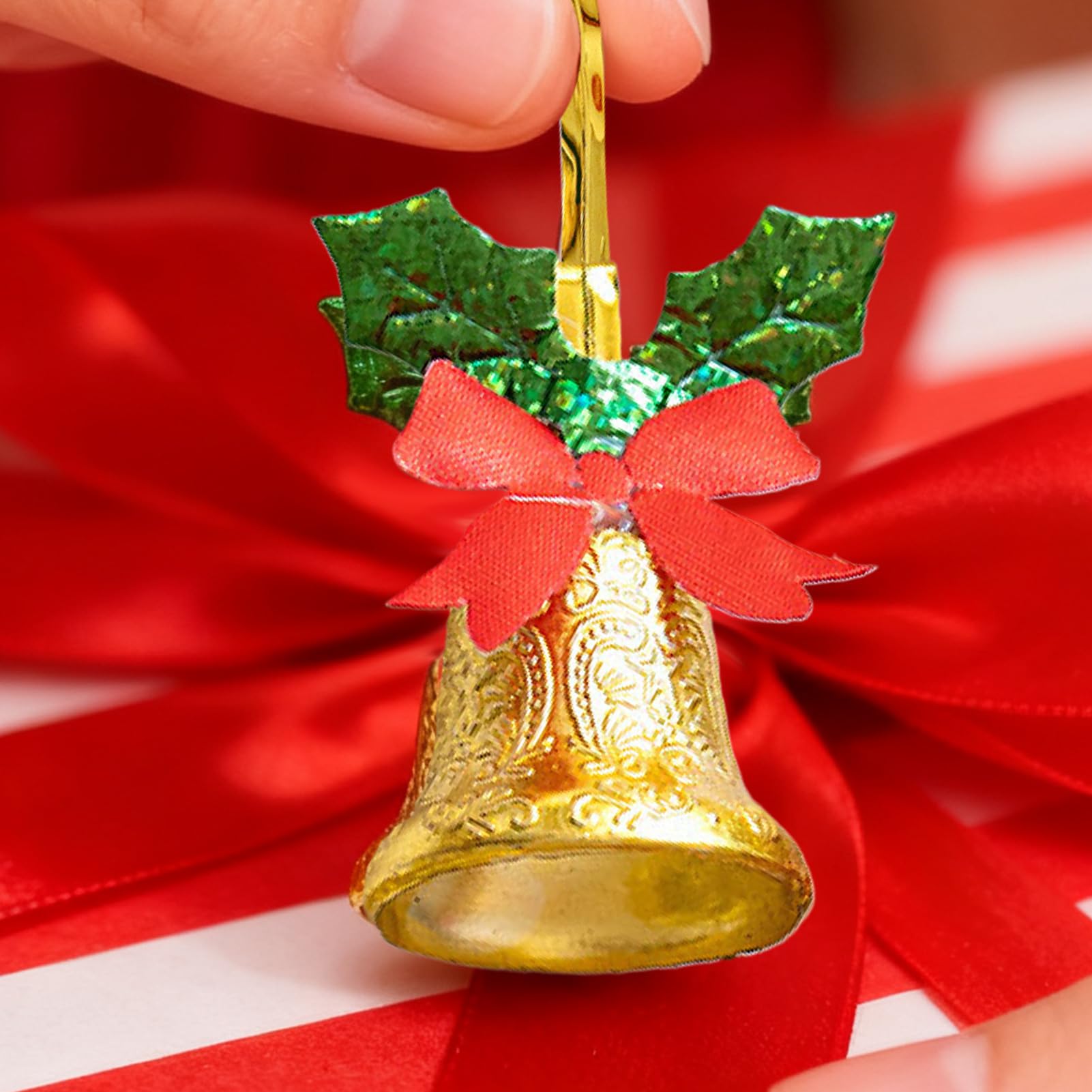 Addobbi a Campana di Natale Piccole Decorazioni in Metallo con Fiocchi