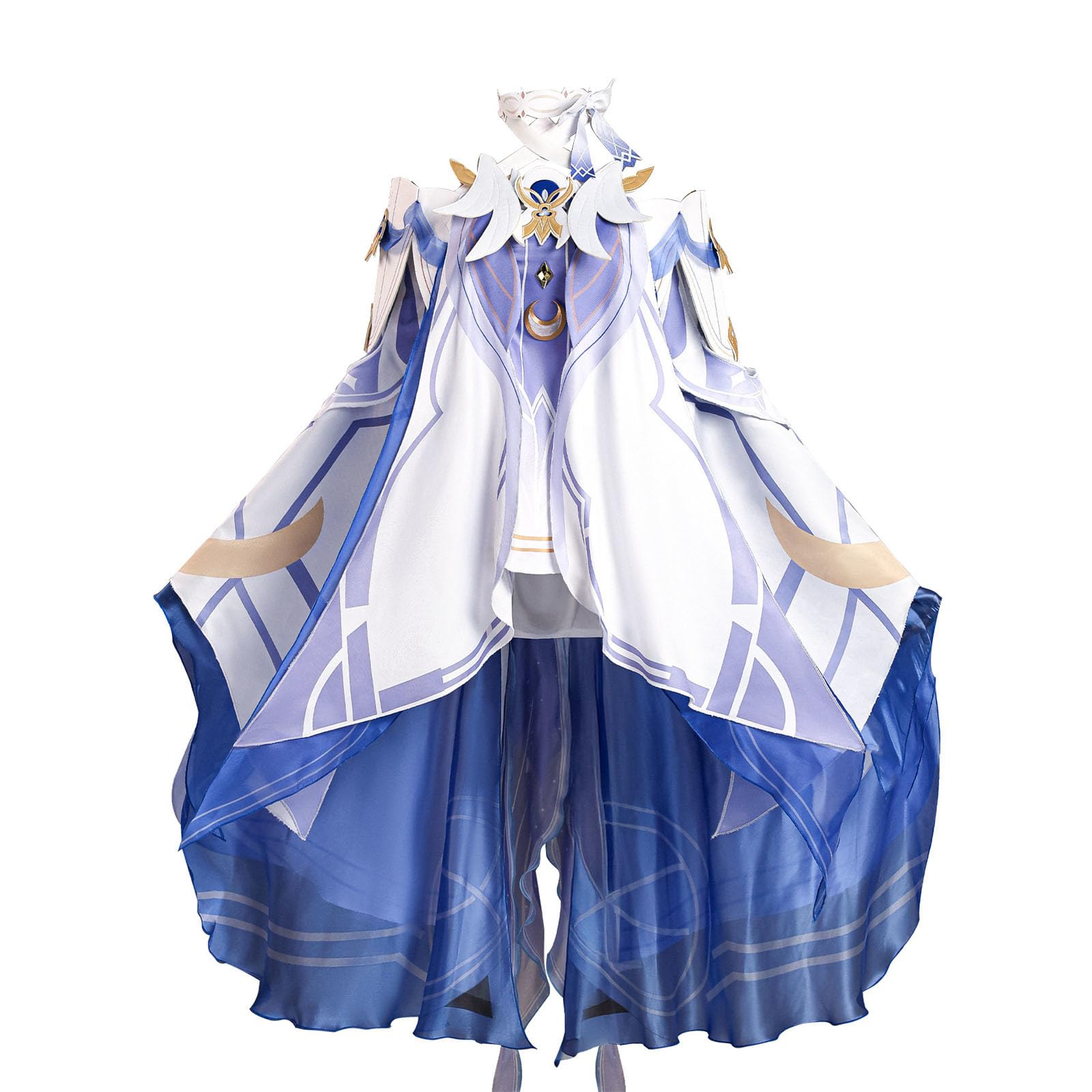MIAOCOS Columbina Cosplay Costume Women Cute Blue and White Dress Uniform Set Halloween Party Outfit