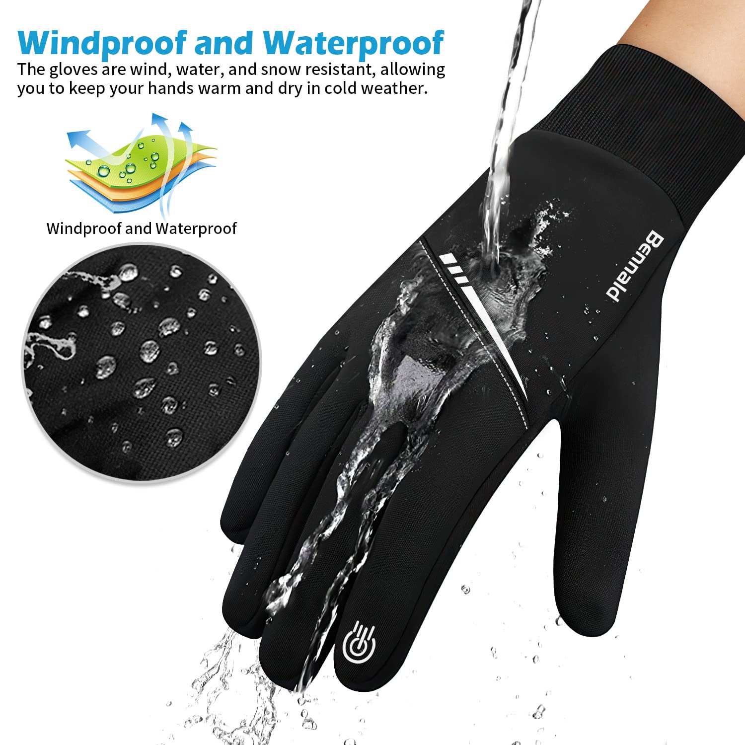 BENNALD Guanti Invernali, Ciclismo Guanti Guanti Moto Caldi Touch Screen Antivento Guanti da Sci Guanti Sportivi da Esterni per Trekking Sci Guida Corsa Sportivi Pesca per Uomo Donna