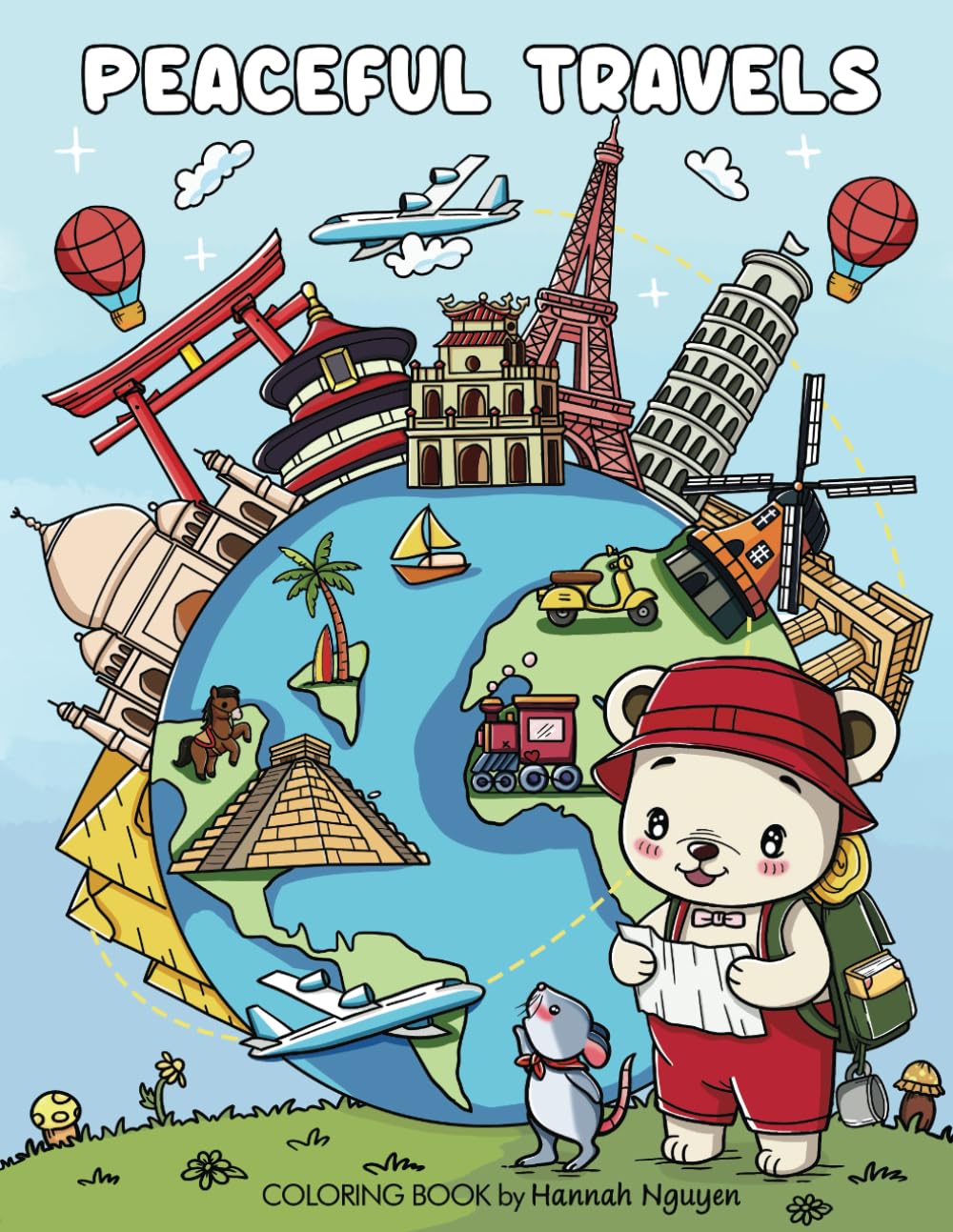 Peaceful Travels: Adorable Coloring Book for Grown-Ups, with Simple Illustrations, Easy for Coloring (The Bear)