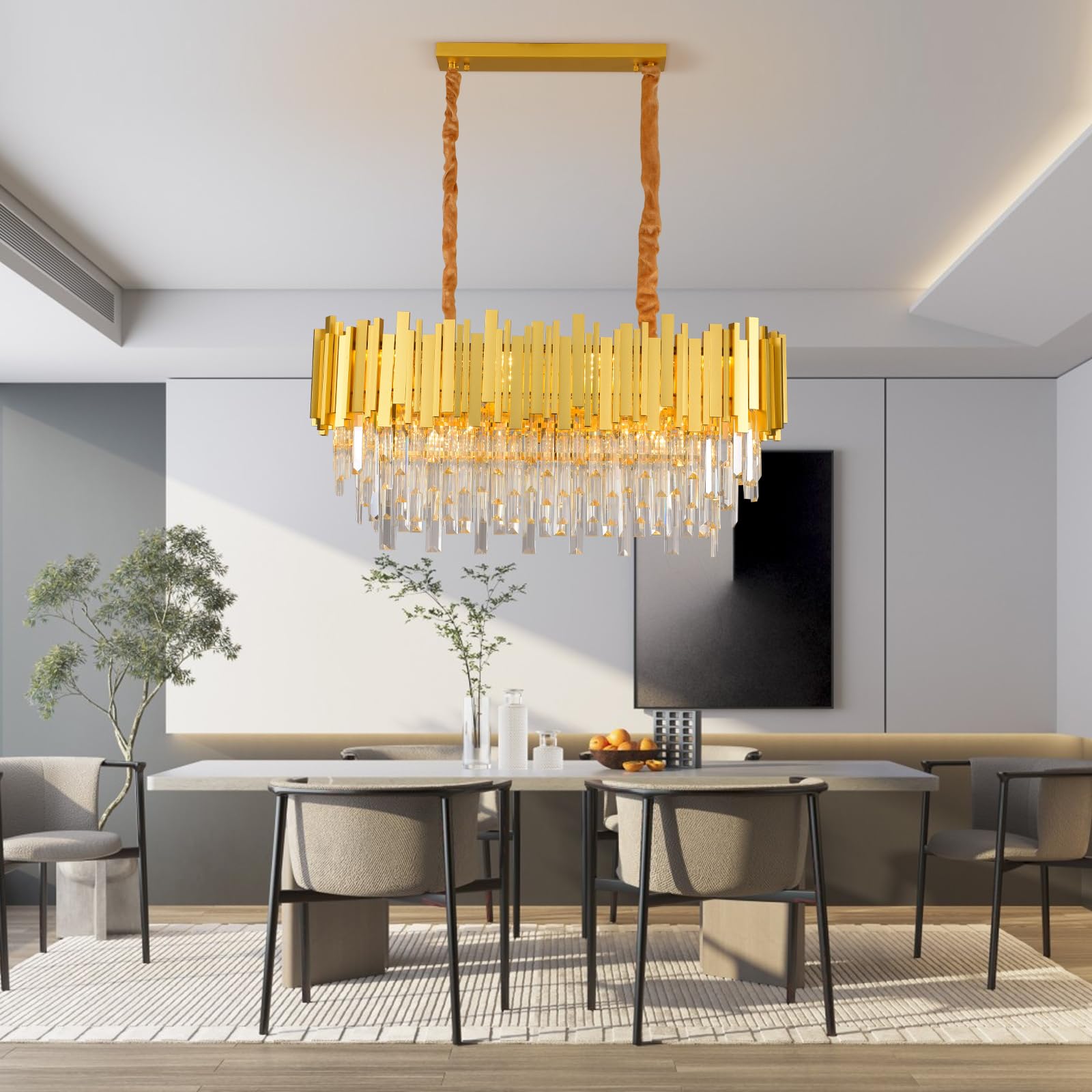 Lampadario di cristallo moderno,E14 x 10 luci Pendant a pendolo,Lampadario a Cristalli Rotondi,per la sala da pranzo, cucina, soggiorno, camera da letto, corridoio, caffè, bar(80 * 30 Cm,Oro)