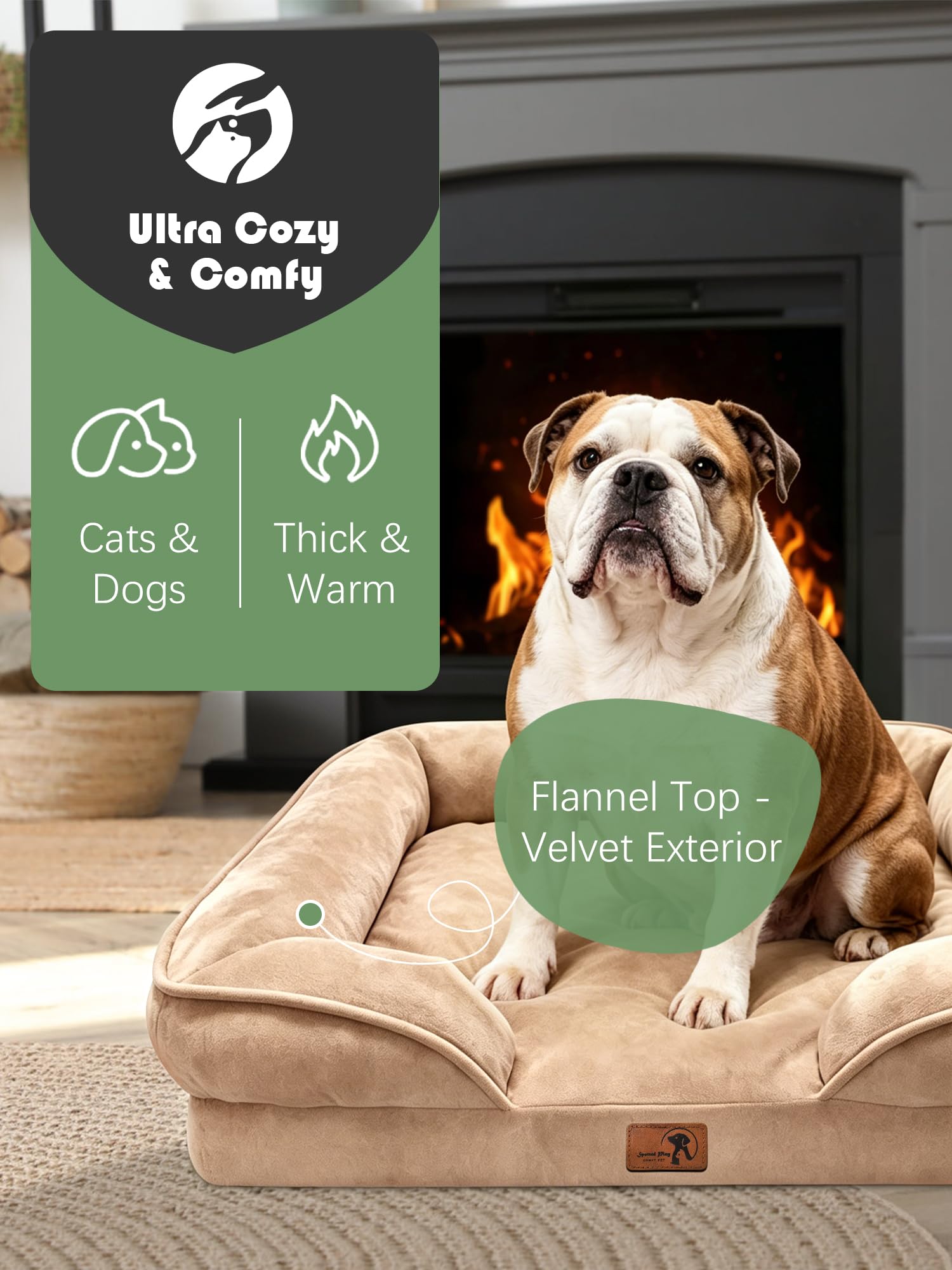 Spotted Play Orthopedic Dog Bed with Sides - Sofa Beds for Large Dogs, Supportive Foam Pet Couch Bed with Washable Removable Cover, Waterproof Lining and Non-Slip Bottom, Brown - L view 2