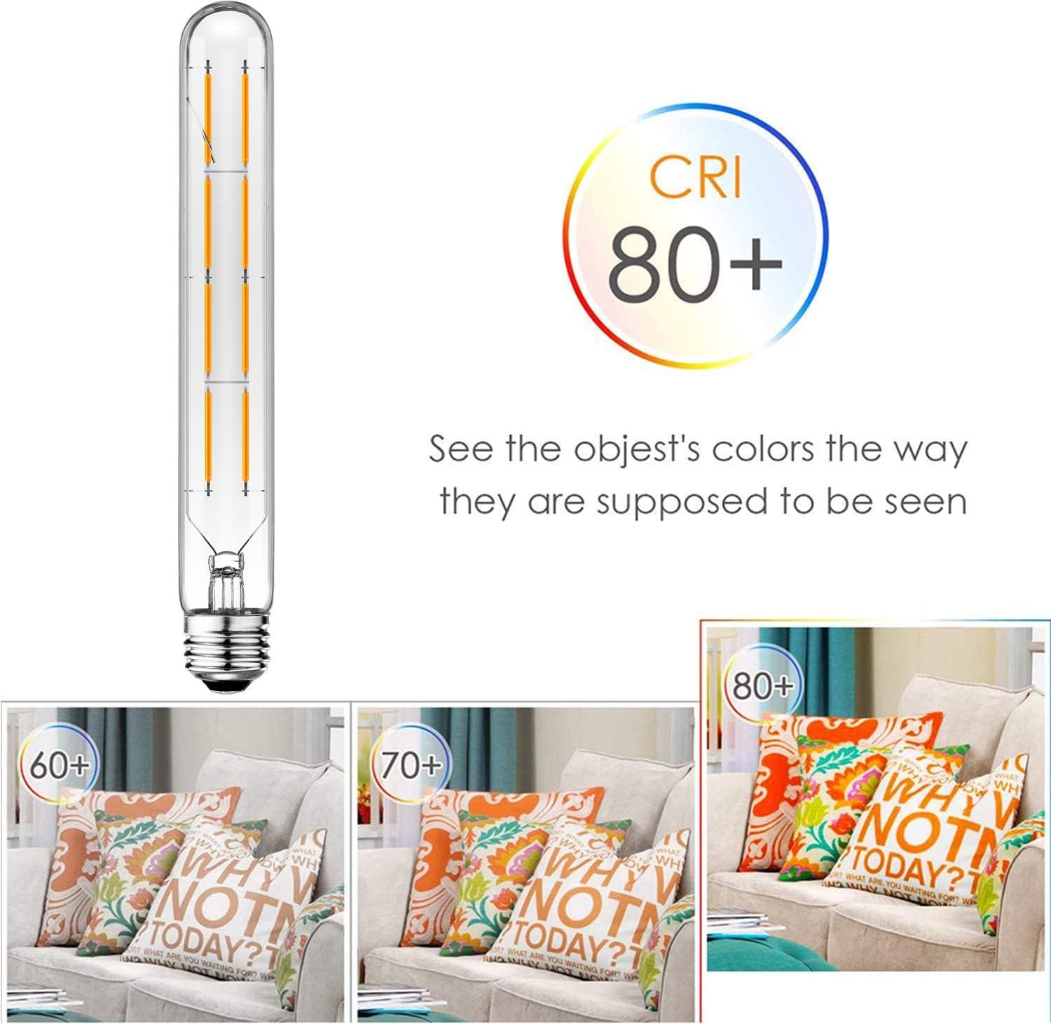 XININSUN T10 Led Bulbs,Long Tubular Led Light Bulbs, E26 Dimmable Tubular Bulb,Equivalent 75 Watt, E26 Edison Style Vintage LED Filament Light Bulb,2700K Warm White,8.9in(225mm),4-Pack.