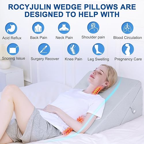 Miniatura 6 de ROCYJULIN Almohada de cuña para dormir, 9 y 12 pulgadas, ajustable, de espuma viscoelástica, inclinada, elevada, almohadas de cuña triangular para