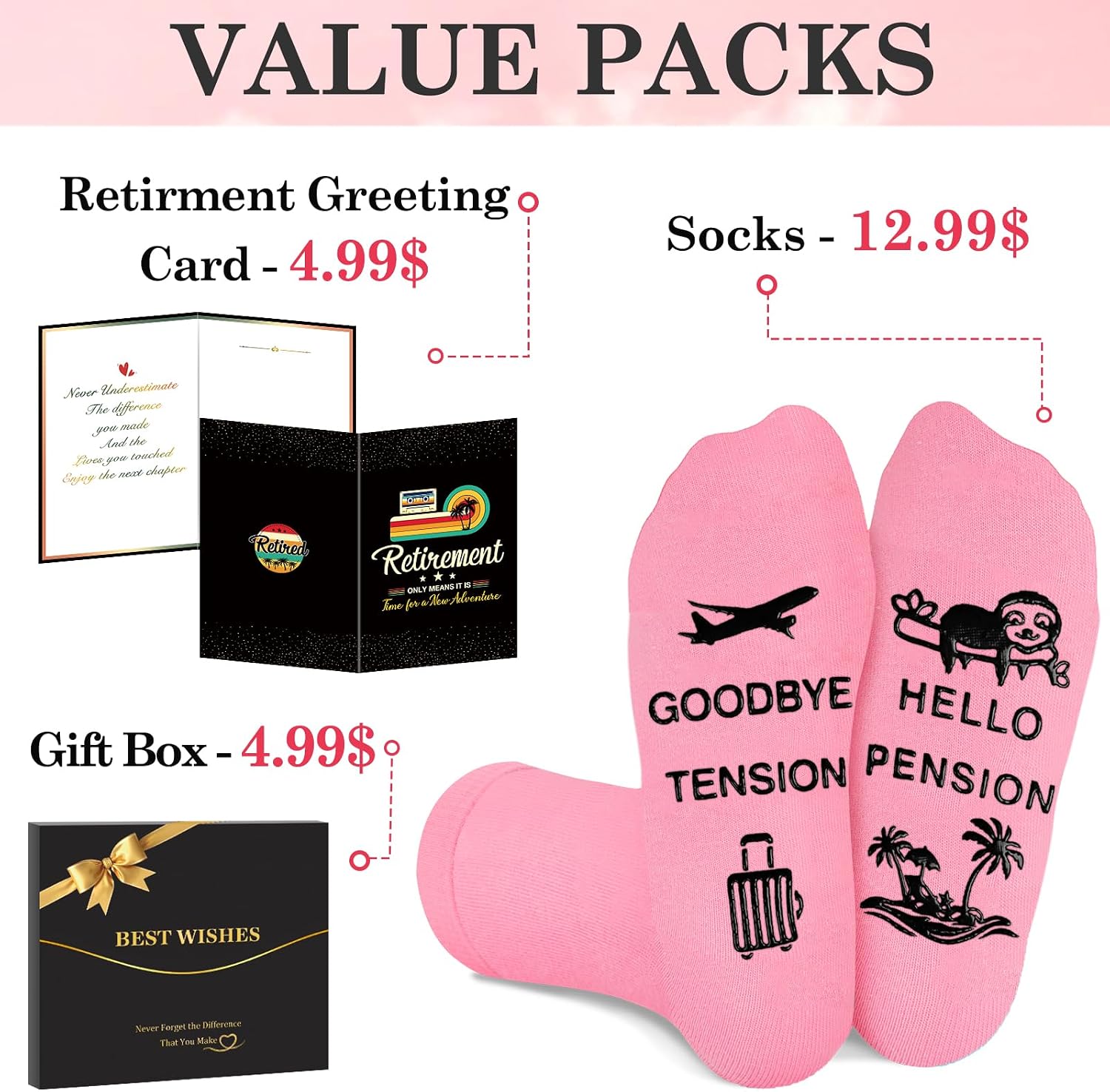 Juesly Retirement Gifts for Women, Funny Socks Retirement Gifts for Woman Box Ready for Present