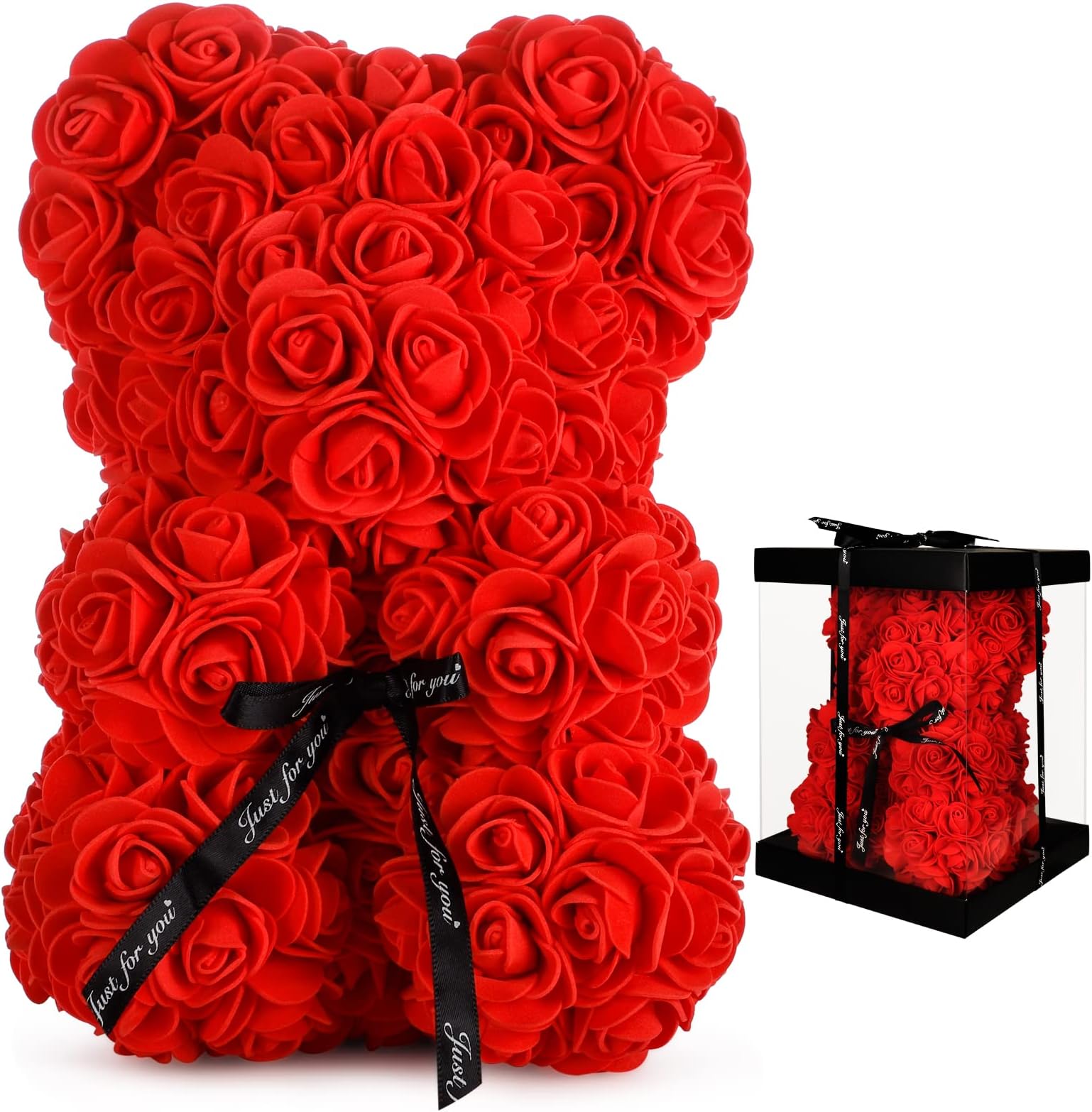 Preserved Rose Bear Gifts for Women, Flowers Bear for Mom, Flower Teddy Bear, Rose Flower for Women, Artificial Red Rose Bear, Valentine Day Gifts, Birthday Present, Mother's Day