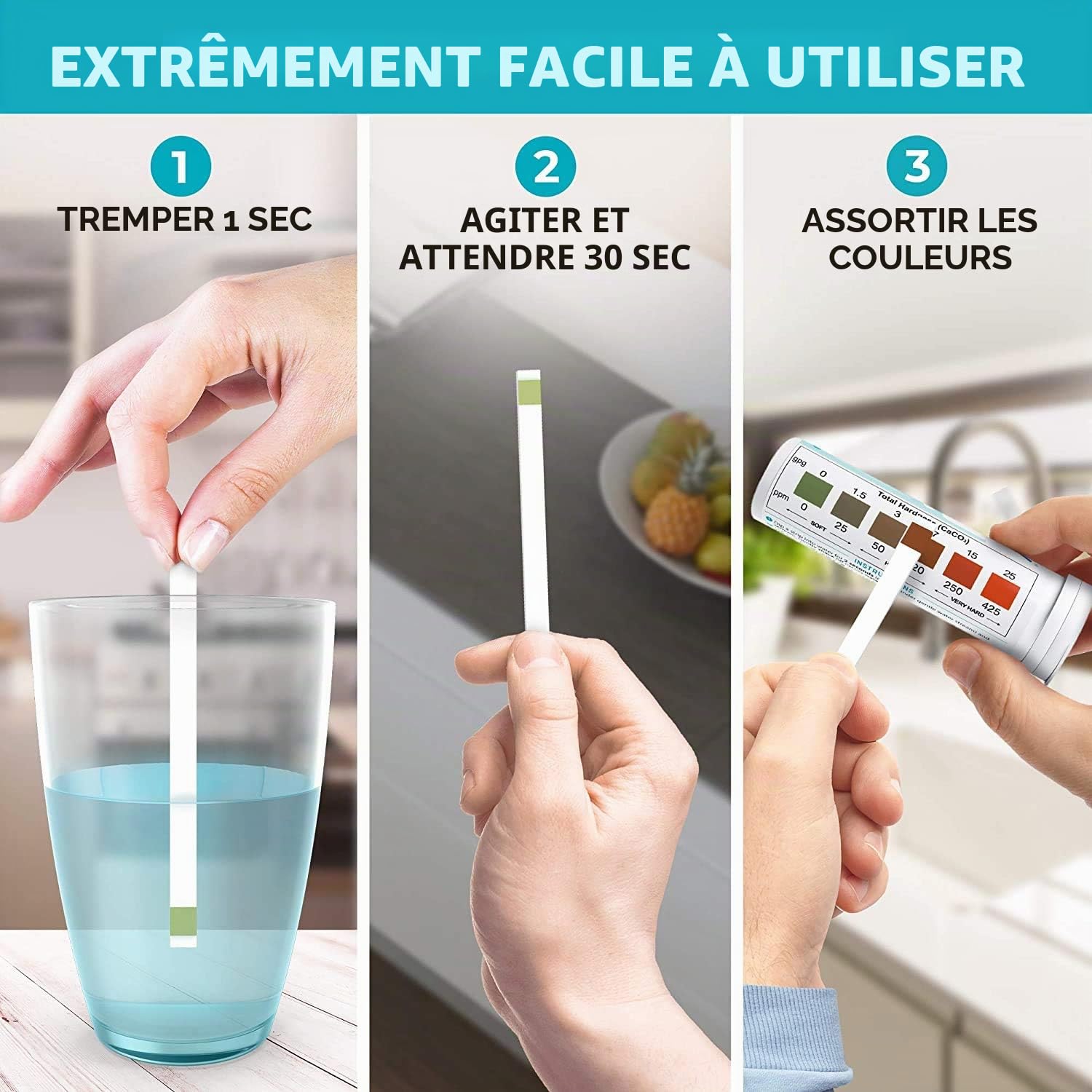 VARIFY Kit de test de dureté de l'eau Varify - Kit de test d'eau pour la maison, l'eau potable, le puits, le spa, la piscine, l'adoucisseur, le lave-vaisselle et plus encore