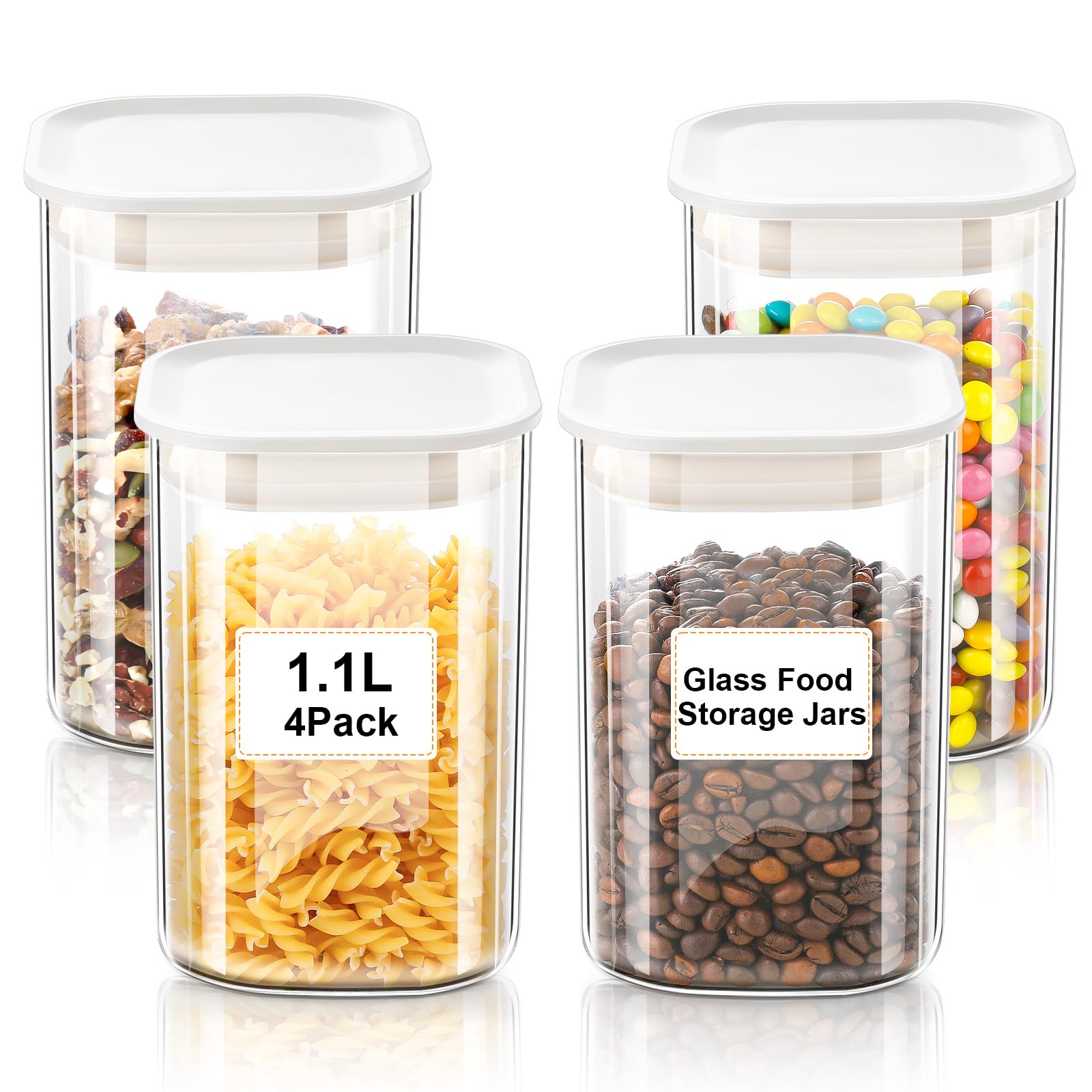 Set Di 5 Barattoli per Alimenti in Vetro Con Coperchio, 2100 Ml, 10 Cm X 10