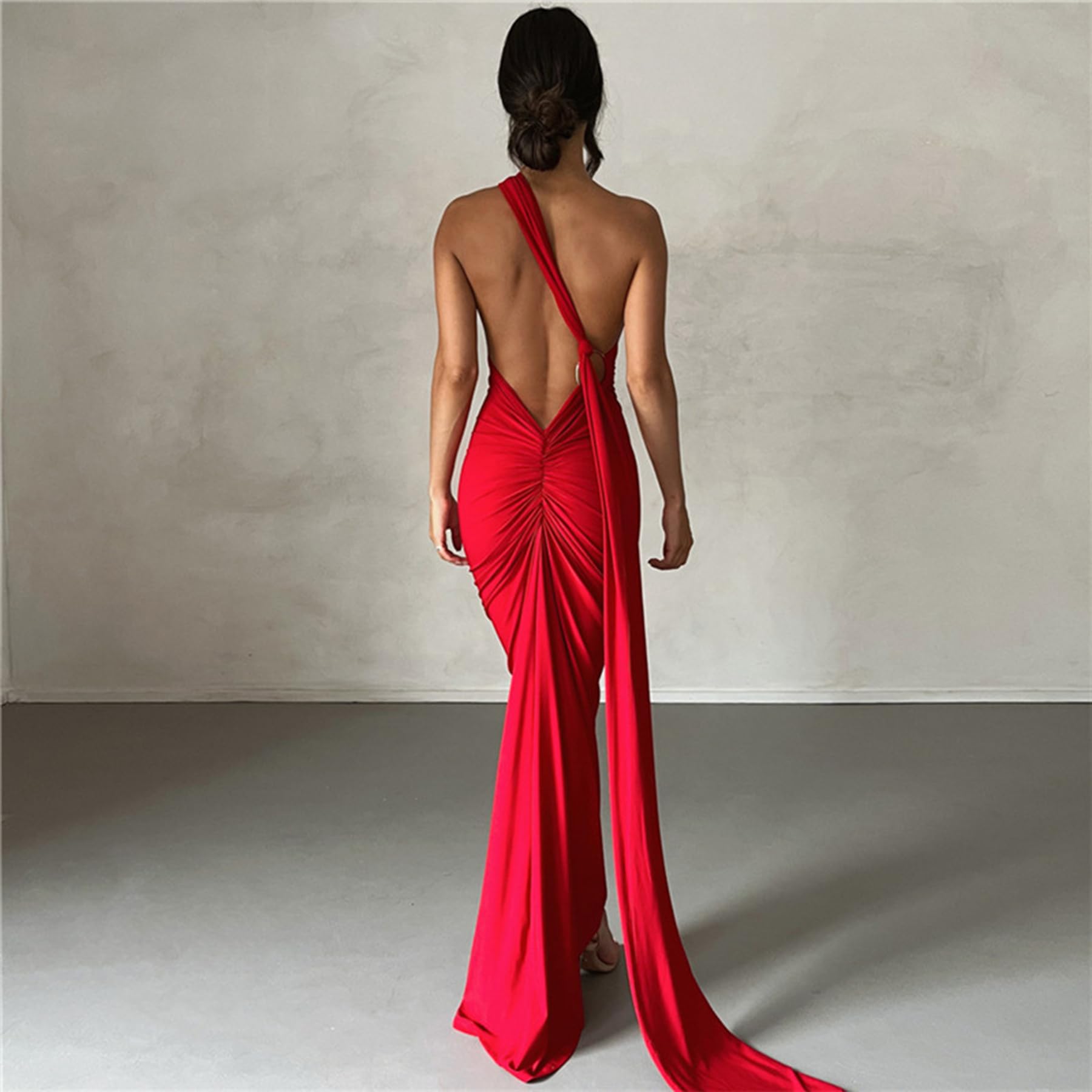 Vestido largo ajustado para mujer, sexy, sin mangas, espalda descubierta, fruncido, elegante, vestido de graduación
