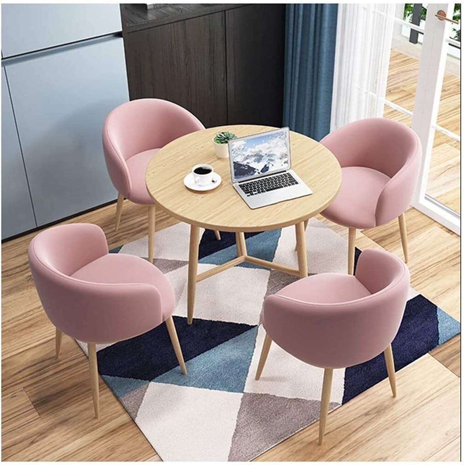 Office Table and Chair Set Hotel Reception Lounge Reception Table and Chair Set Round Table Office Hotel Living Room 1 Table 4 Chairs Tea Shop Dessert Sho (Khaki-80cm)