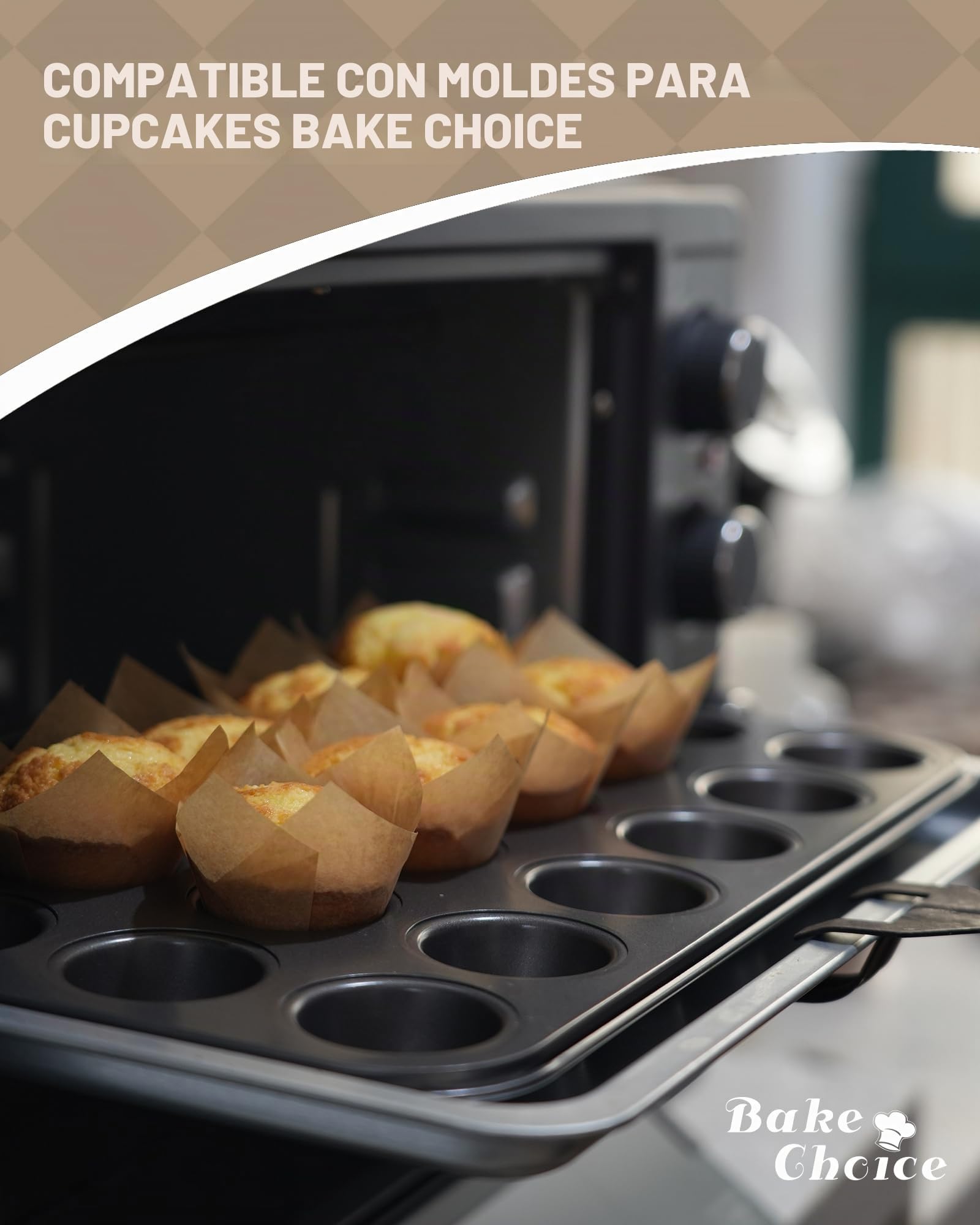 Bake Choice Mini Molde para Magdalenas 24 Tazas,Incluye 200 Piezas Mini Moldes Magdalenas Papel,acero al Carbono Antiadherente,para Fiestas & Hogar & Hornear