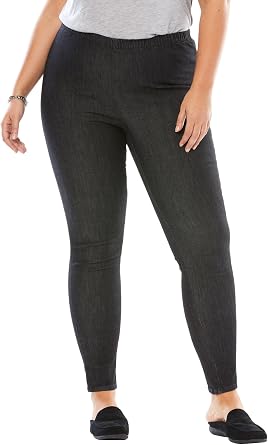 Woman Within Plus Size Petite Fineline Stretch Denim Skinny Pull-On Jeans - 18 WP, Black