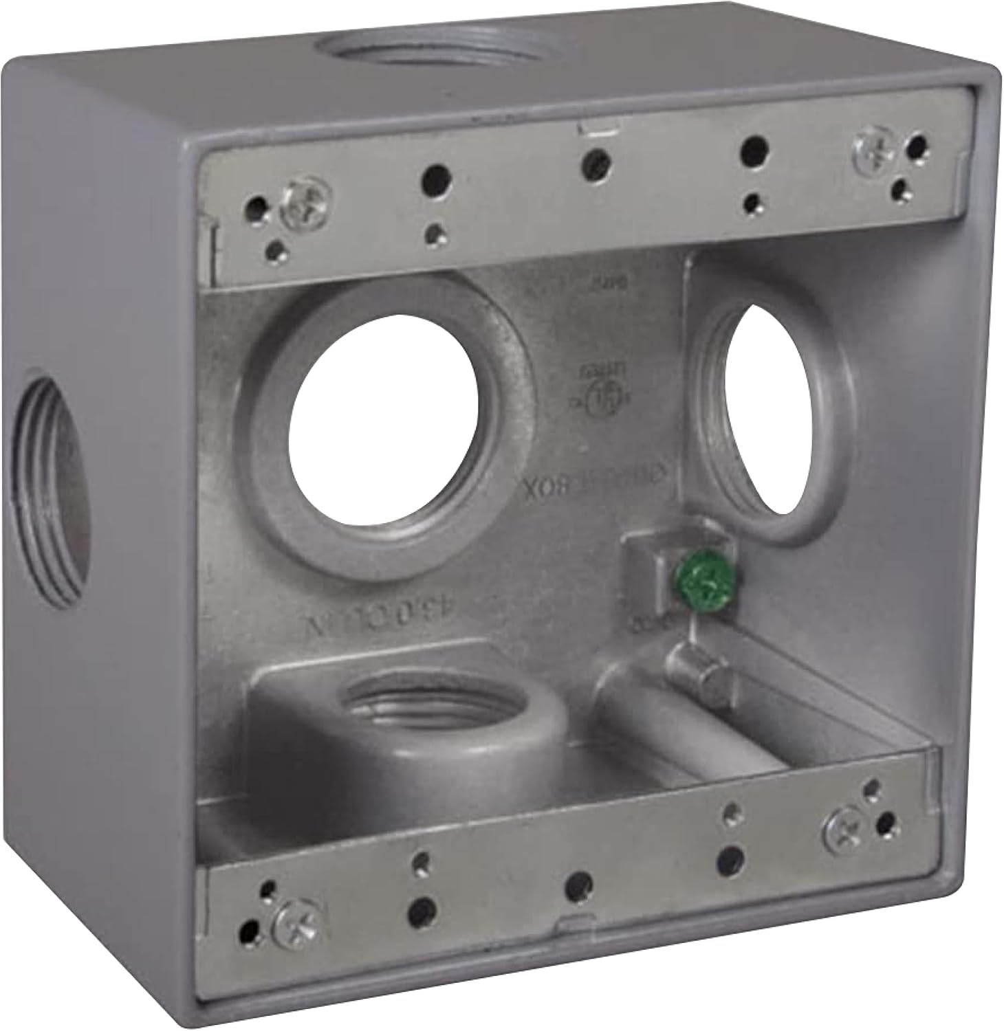 TayMac DD5100XS 4-1/2-Inch X 4-1/2-Inch Gang Weatherproof Box, 1-Inch Outlets, Side Lug, Gray