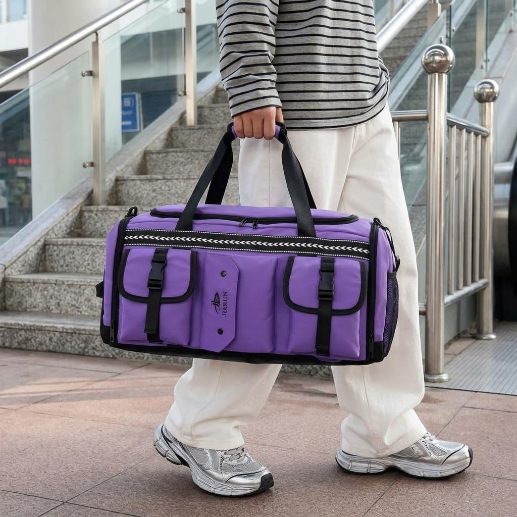LOVIVER Borsa da Viaggio Borsone Valigia Borsa Palestra Borsa Weekend con Tasca per Bagnato E Asciutto in Tessuto Oxford E Poliestere Presa a Mano Comoda, Viola, Viola, 20 pollici