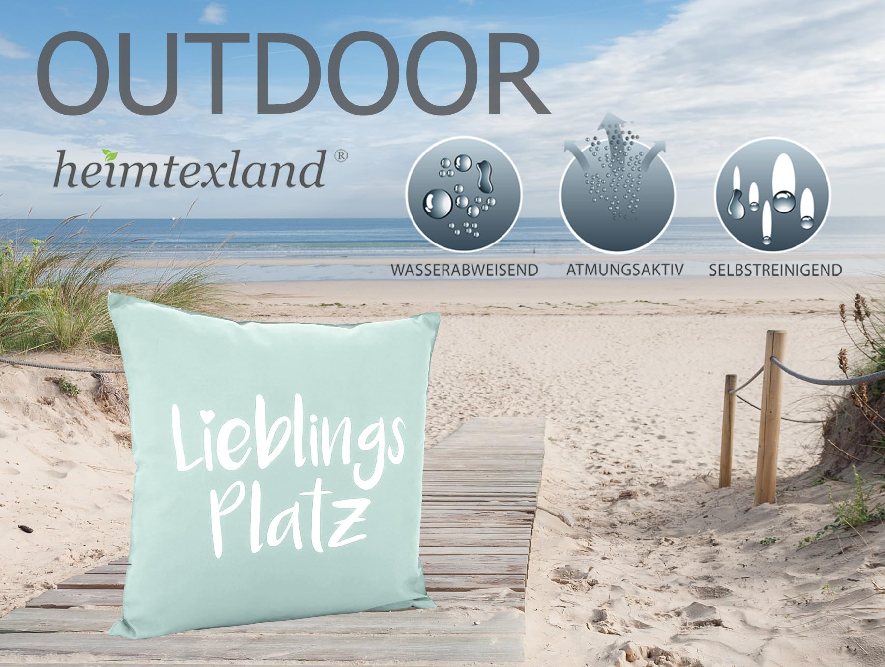 Heimtexland ® Coussin Décoratif Pour Salon D'extérieur - Effet Lotus - Résistant Aux Intempéries - Résistant à La Saleté Et à L'eau - 45 X 45 Cm - Type 551 - Bleu Clair