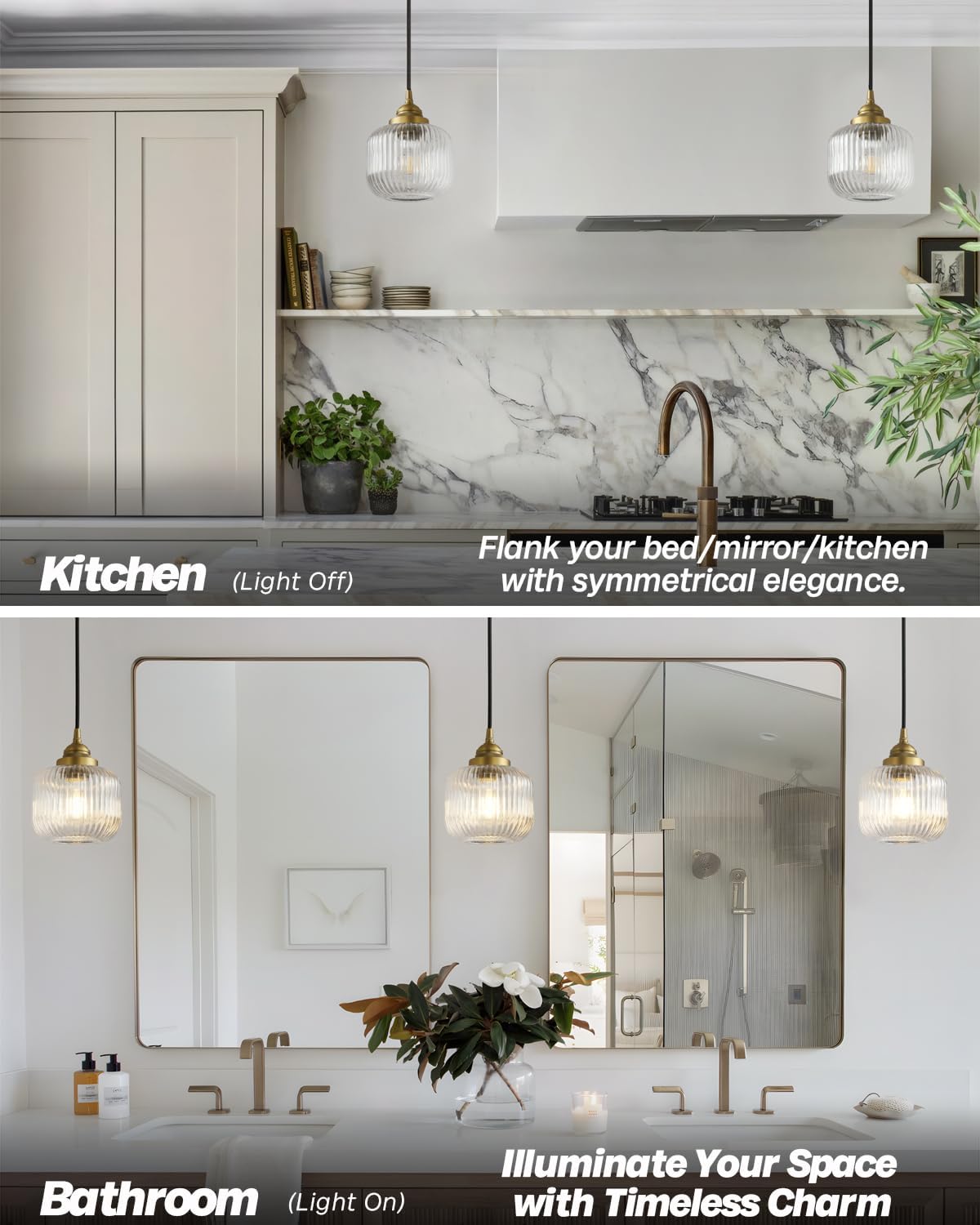 Vintage Ceiling Pendant Light with Clear Ribbed Glass Lampshade, Industrial Globe Hanging Light Fixture for Kitchen Island Hallway Dining Room Stairway