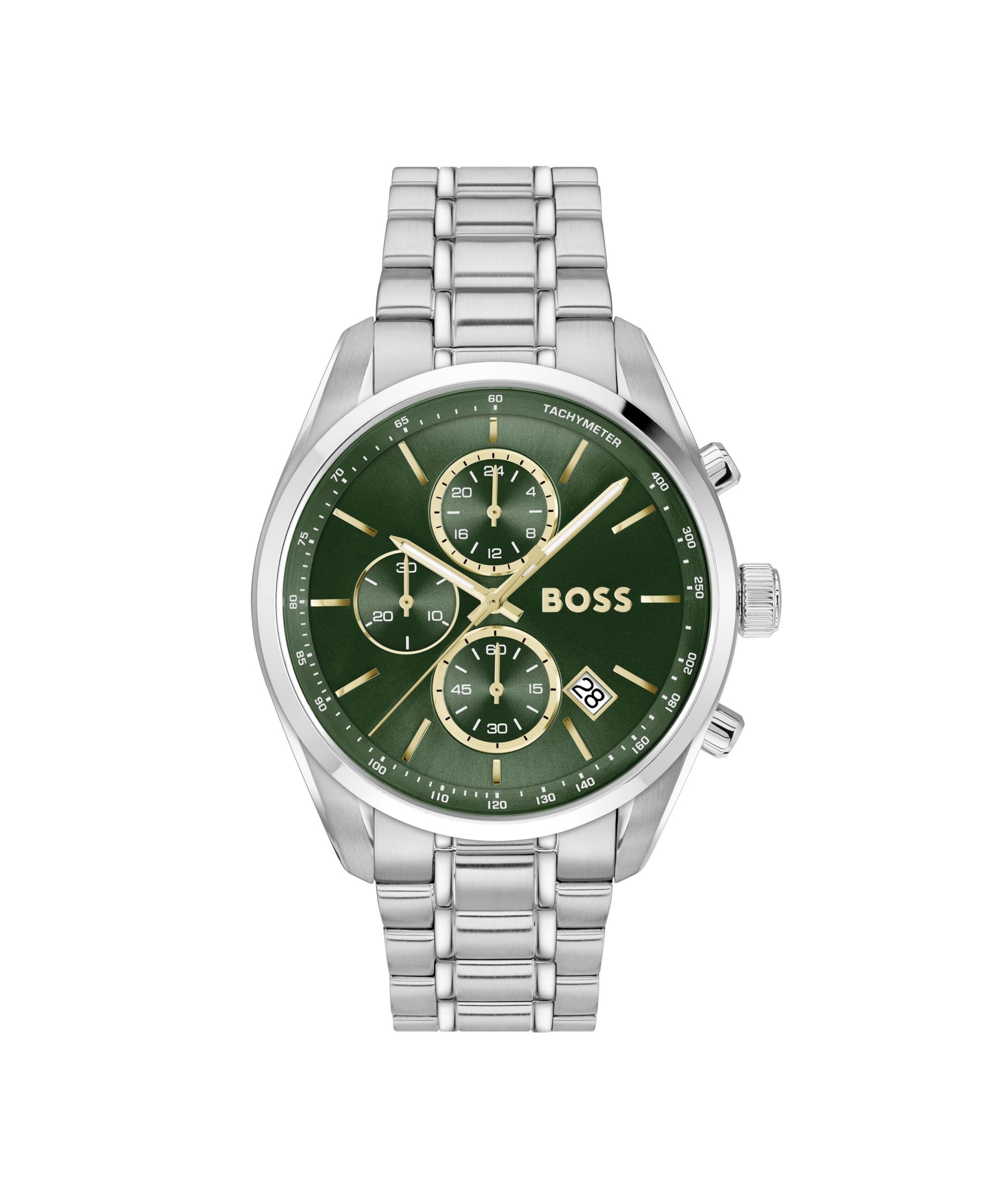 BOSS Chronographen-Quarzuhr mit Kalender für Herren Kollektion Grand Prix 44 mit Edelstahl- oder Lederarmband