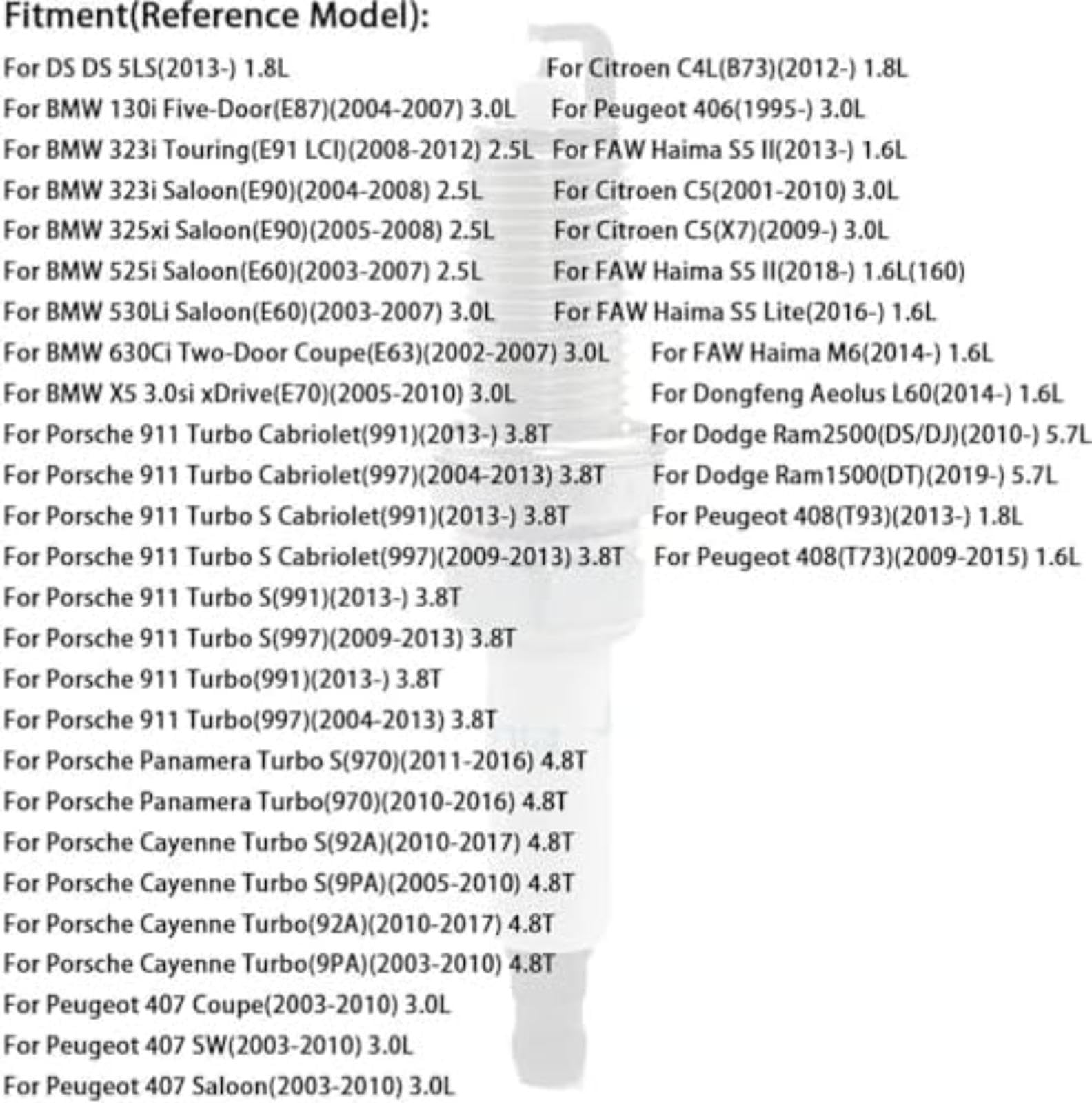 Dla Bmw 130I 323I 525I, dla Porsche, dla 911, dla CAYENNE, dla Peugeota 407, dla Citroena C5, dla DODGE, dla Faw, dla Haima 12120032137 Akcesoria Świece zapłonowe Wtyczka do (6pcs)