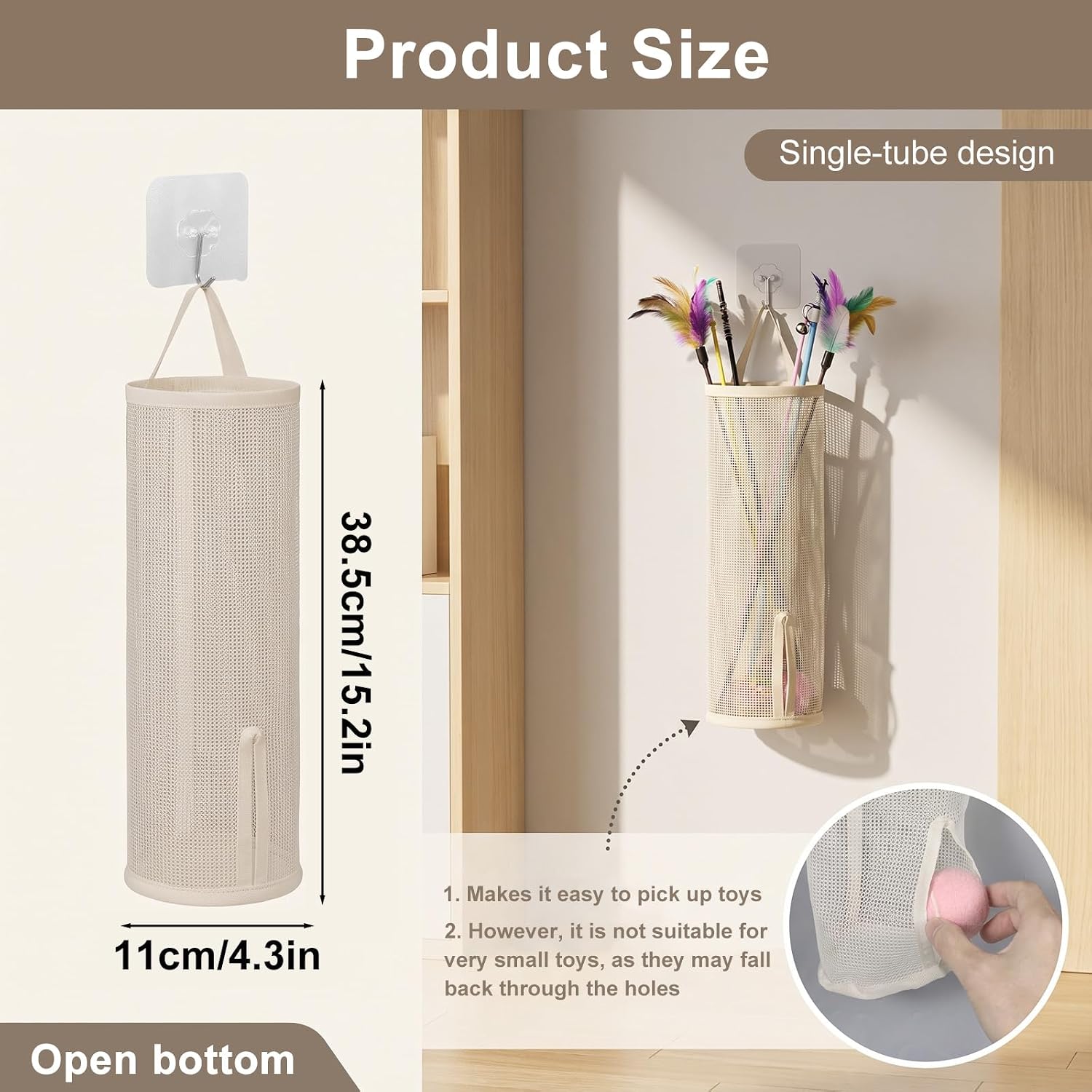 15.2x4.3 Inch Cat Wand Toy Holder, Mesh Organizer Bag for Kitten Stick Toys