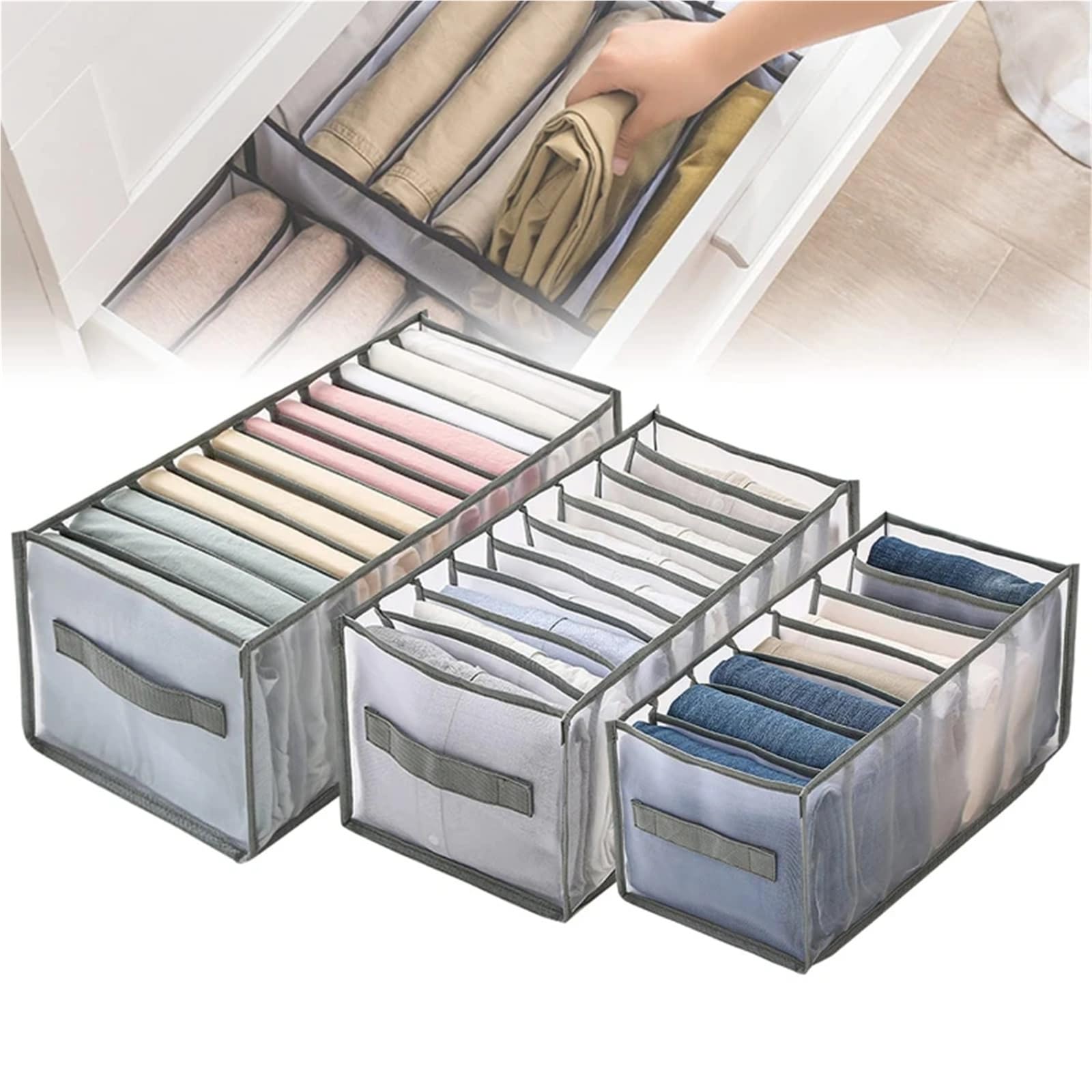 Organizador de cajones for ropa interior calcetines con divisores malla