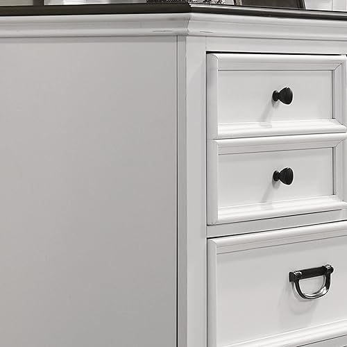 Miniatura 4 de Roundhill Furniture Clelane Wood - Cómoda de 5 cajones color blanco desgastado y nogal