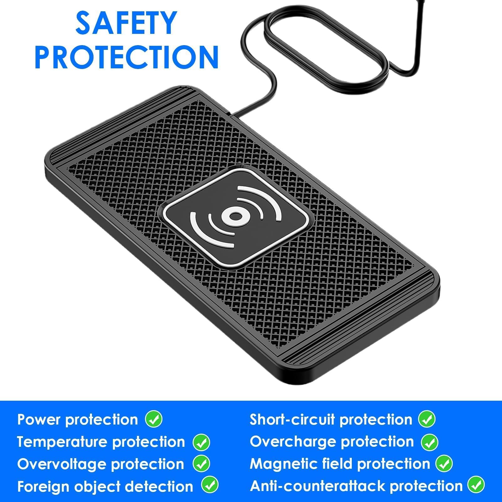 Tappetino Ricarica Wireless Auto Da 15 W Con PD40W QC3.0 Caricabatterie Wireless Auto Base Di Ricarica Antiscivolo Compatibile Con iPhone15/14/13/12/11Pro/Samsung/S23/S22/AirPods -1m Cavo