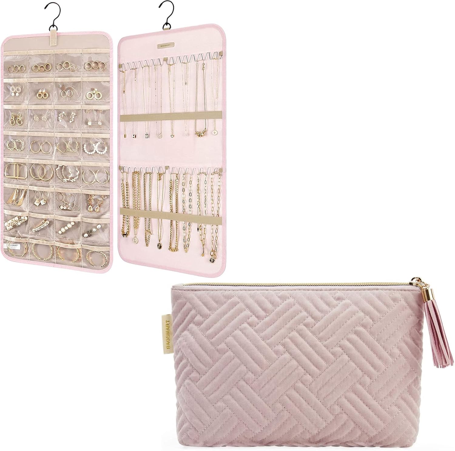 BAGSMART Hanging Jewelry Organizer with Small Cosmetic Bag