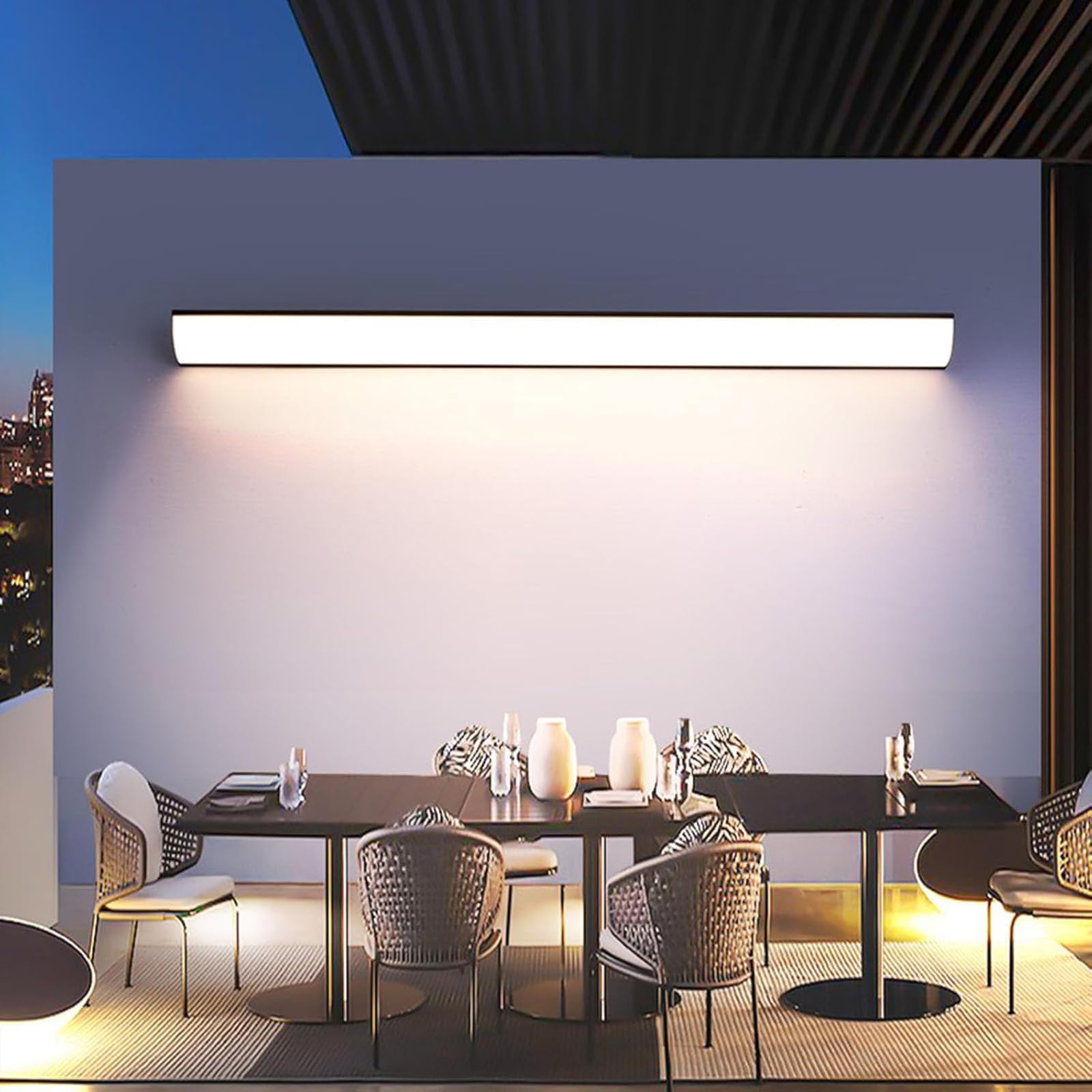 LED Modern Außenwandleuchte IP65 Wasserdicht Dimmbare 3000K-6500K Wandleuchten mit Fernbedienung Innen/Aussen Acryl Gärten Wandbeleuchtung für Garage Treppe Villa Terrasse (Schwarz,150cm)