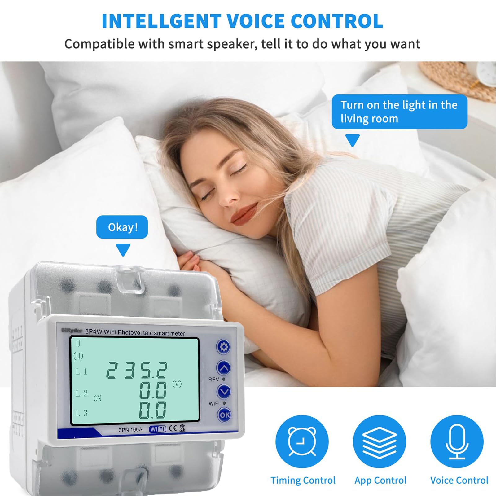 Contatore Energia Elettrica Wifi, 380VAC 100A Misuratore Consumo Elettrico WLAN Protezione di Richiusura Intelligente,Visualizzazione Energia Elettrica