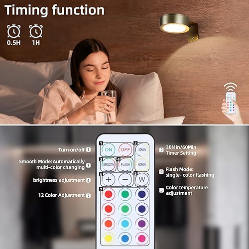 Miniatura 7 de Paquete de 2 luces inalámbricas para pared, luz de imagen recargable, funciona con pilas con control remoto, luz de pintura RGB para exhibición de