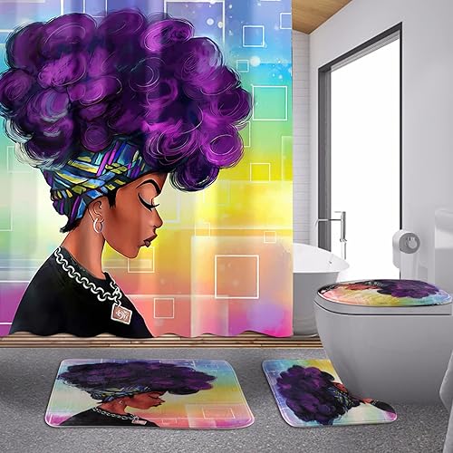 SEEYE Juego de 4 cortinas de ducha  Juego de accesorios de baño con alfombras antideslizantes, cubierta para tapa de inodoro, tapete de baño,