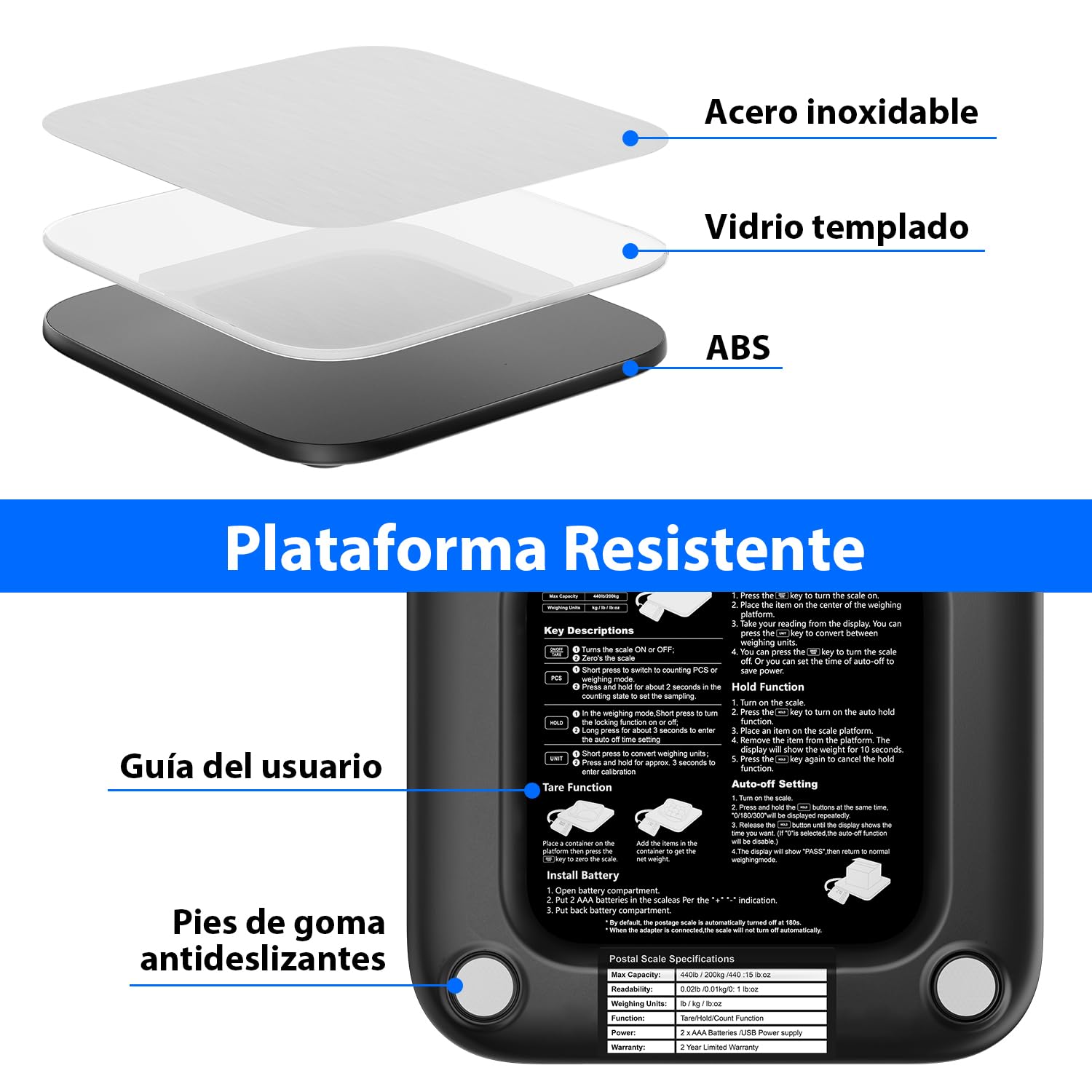 UNIWEIGH Báscula para paquetes 200 kg/10 g de precisión, báscula digital de cartas para paquetes con función PCS/retención/tara, báscula de plataforma para pequeñas empresas, equipaje, uso doméstico