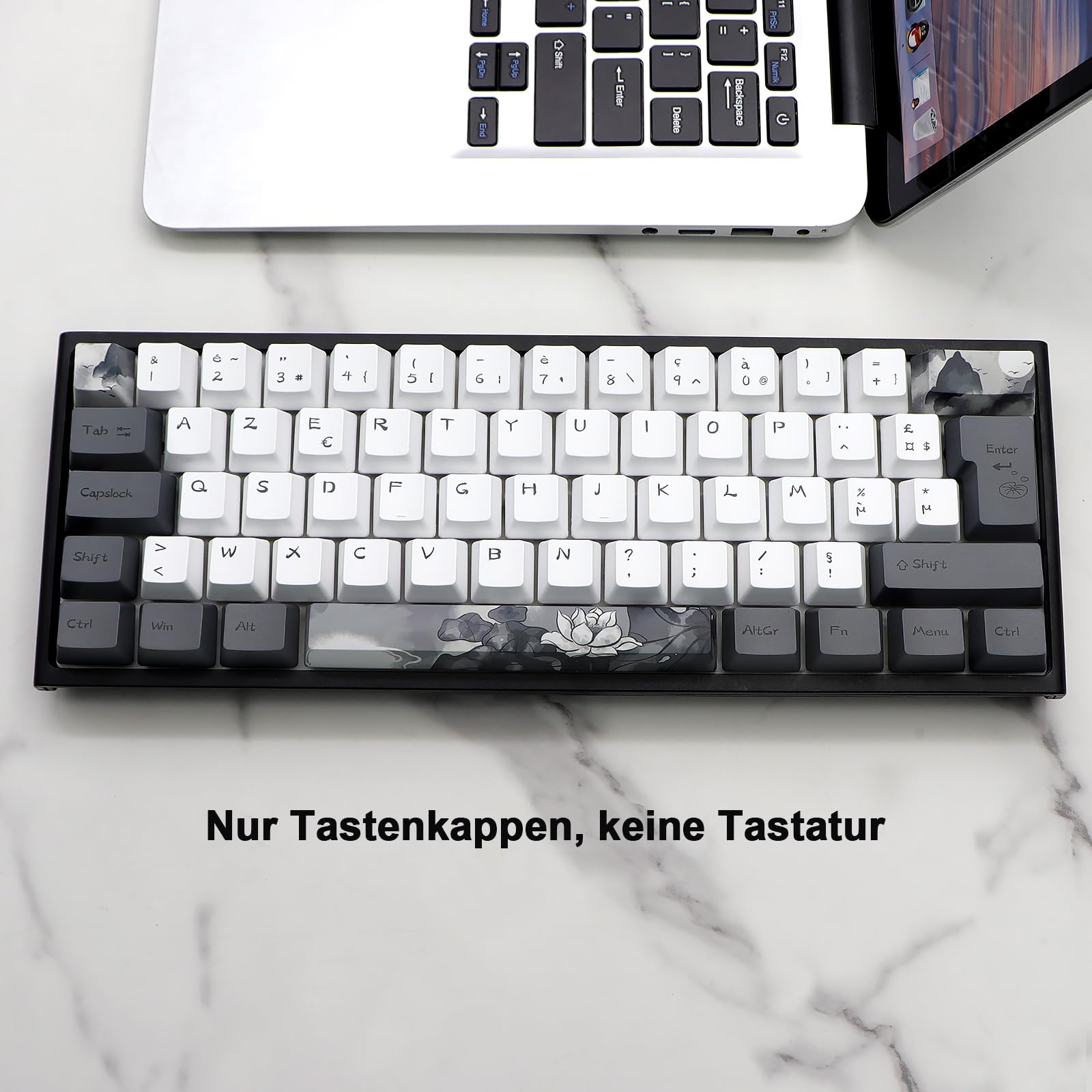 JSJT Capuchons de touches d'encre Lotus ISO français 148 touches PBT Profil OEM avec extracteur de touches pour claviers mécaniques Cherry MX Switch 61/68/84/87/96/108