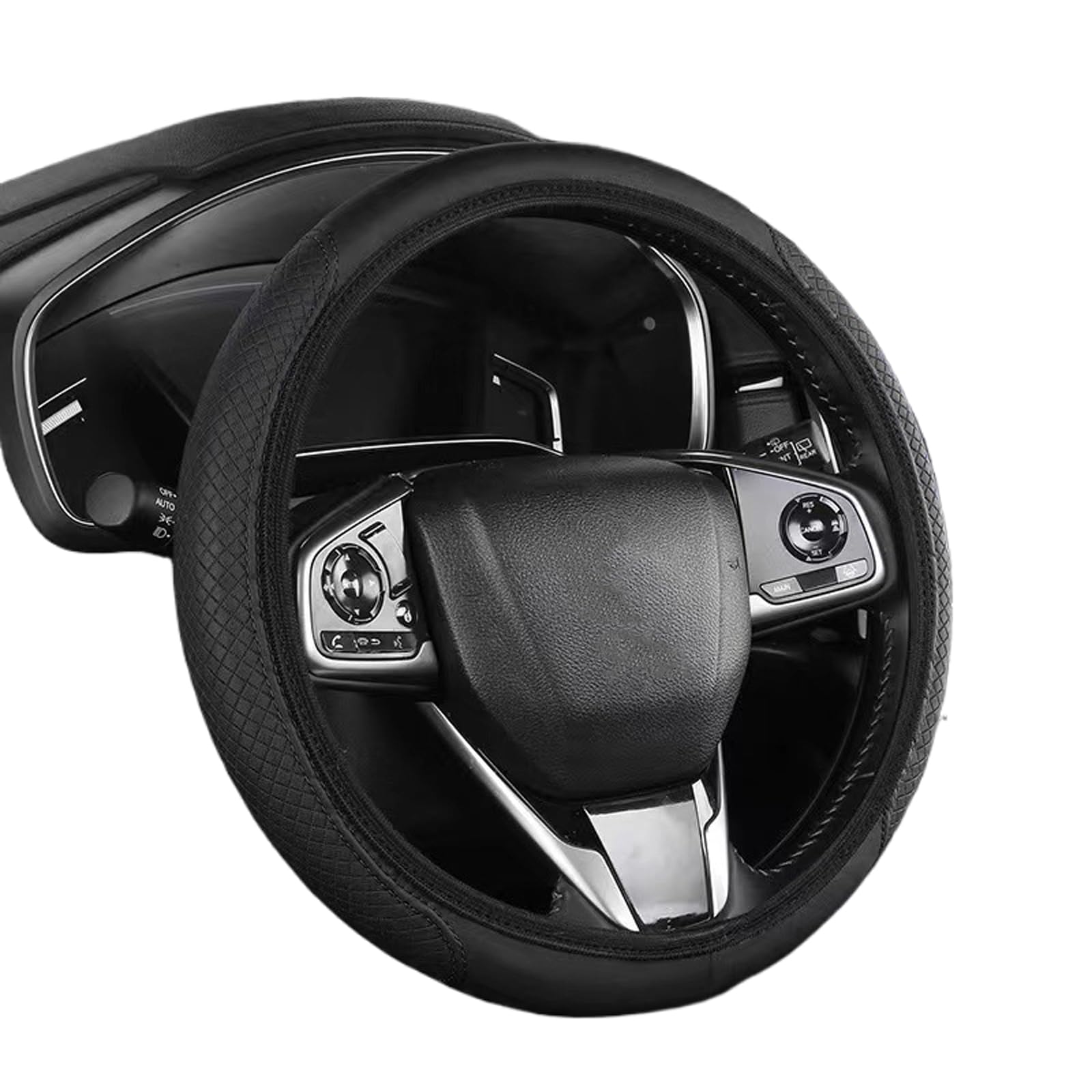 車用 軽自動車 汎用モデルo型 ステアリングカバー ハンドルカバー 普通車 ハンドル 保護カバー 軽/普通車 対称リング 細巻きタイプ 本革 おしゃれ 通気性がよい 滑り防止 オールシーズン対応 内装パーツ アクセサリー 車用品 円形 仕様:38CM (ユニバーサル38cm)