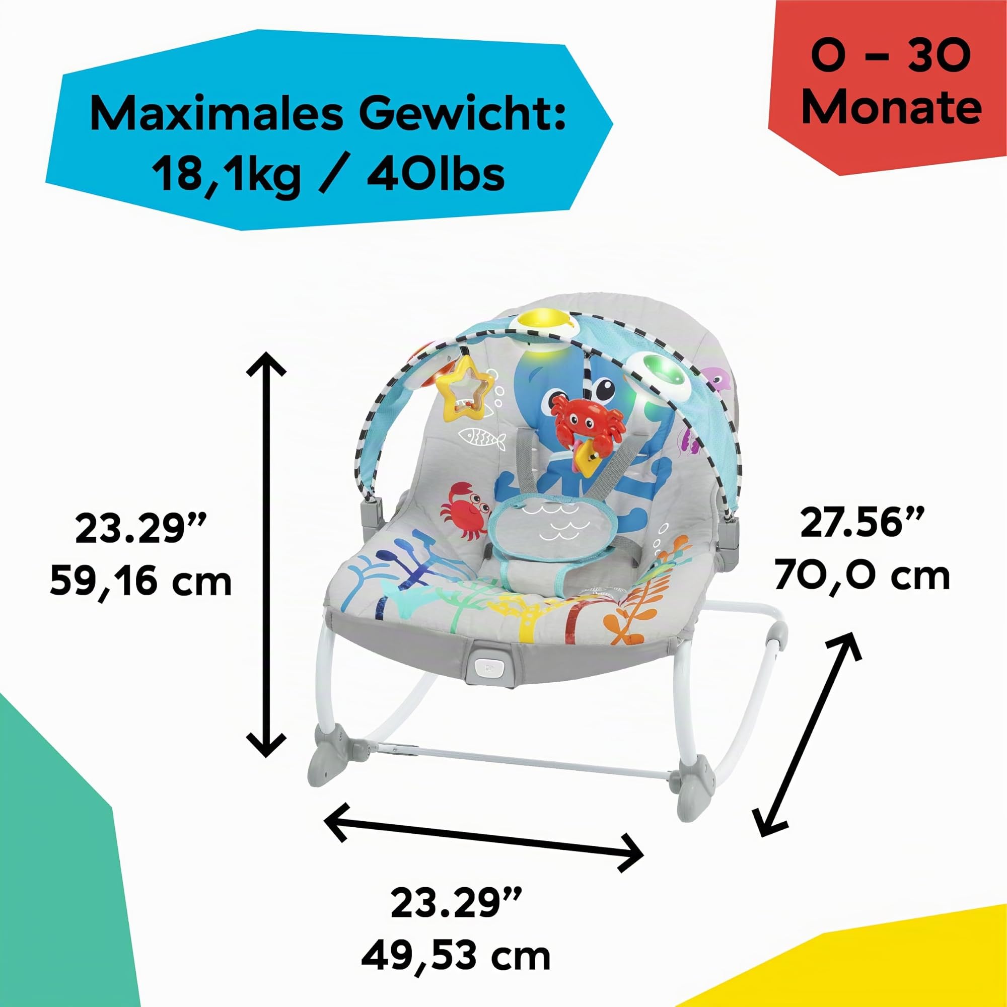 Baby Einstein Ocean Explorers Babywippe & Babyschaukel mit Musik & Licht, babyaktiviert, für Kinder von 0 bis 30 Monaten