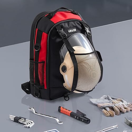 Miniatura 8 de VEVOR Mochila de soldadura, mochila de soldador de 25.2L para herramientas y casco, paquete de equipo extremo de poliéster de alta densidad 1680D