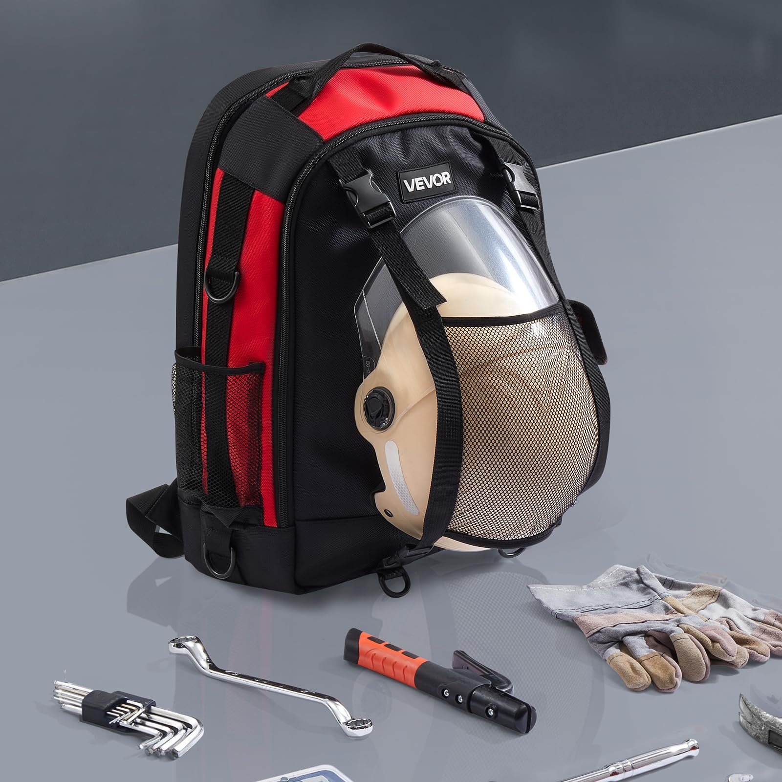 VEVOR Zaino per Saldatura, 25,2 L per Attrezzi e Casco, zaino in Poliestere ad Alta Densità 1680D con Borsa per Casco, Borsa Portaoggetti per Saldatura, Campeggio all'Aperto, Escursionismo