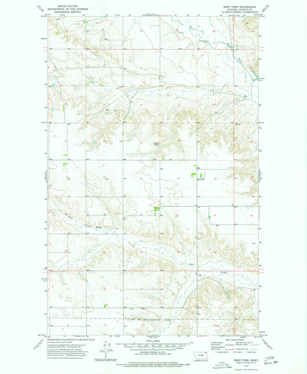 YellowMaps West Fork MT topo map, 1:24000 Scale, 7.5 X 7.5 Minute, Historical, 1973, Updated 1977, 27 x 22.2 in - Paper