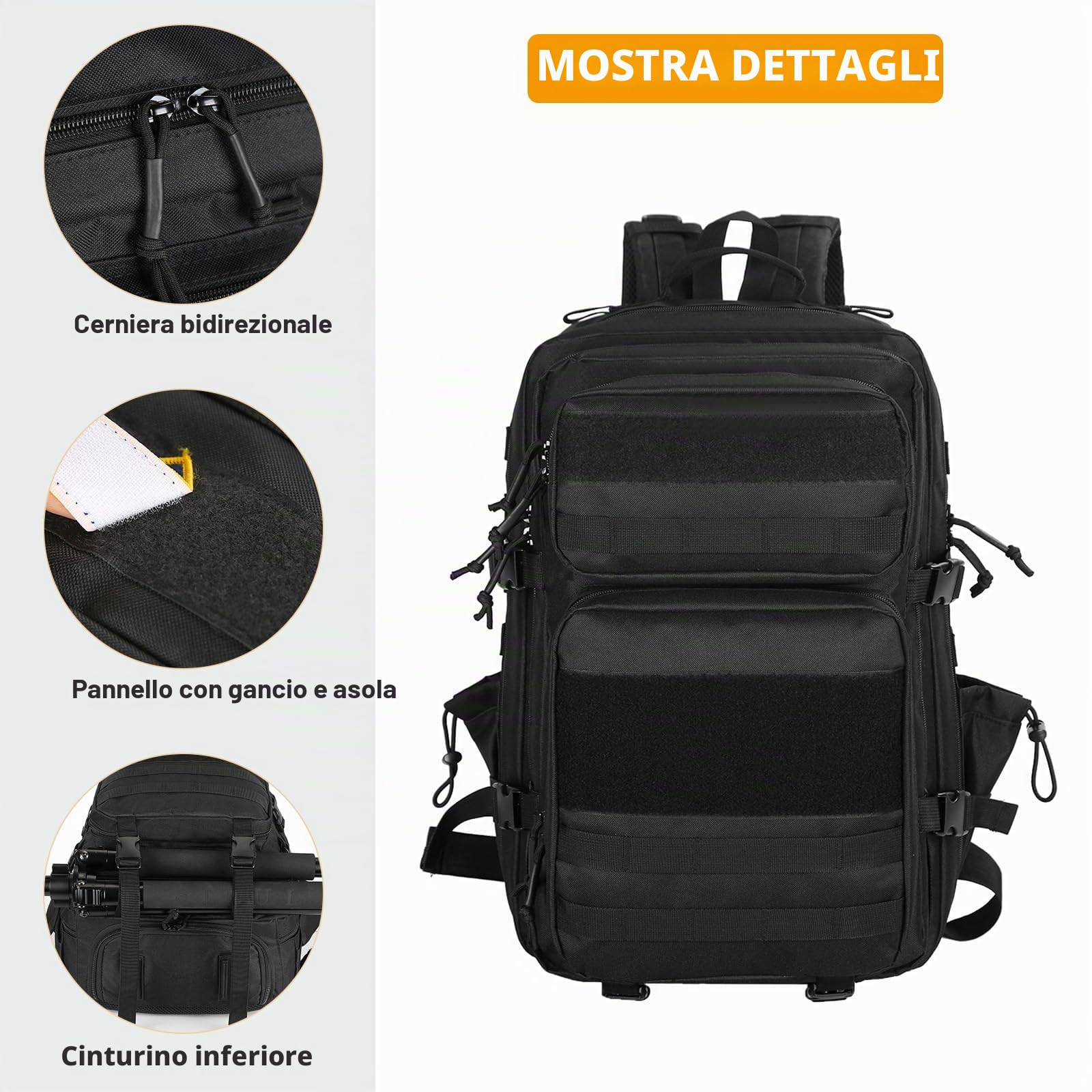 HUNTVP 50L Zaino Militare con Scomparto per Scarpe Zaino Tattico Molle Impermeabile per Sport Escursionismo Campeggio, nero