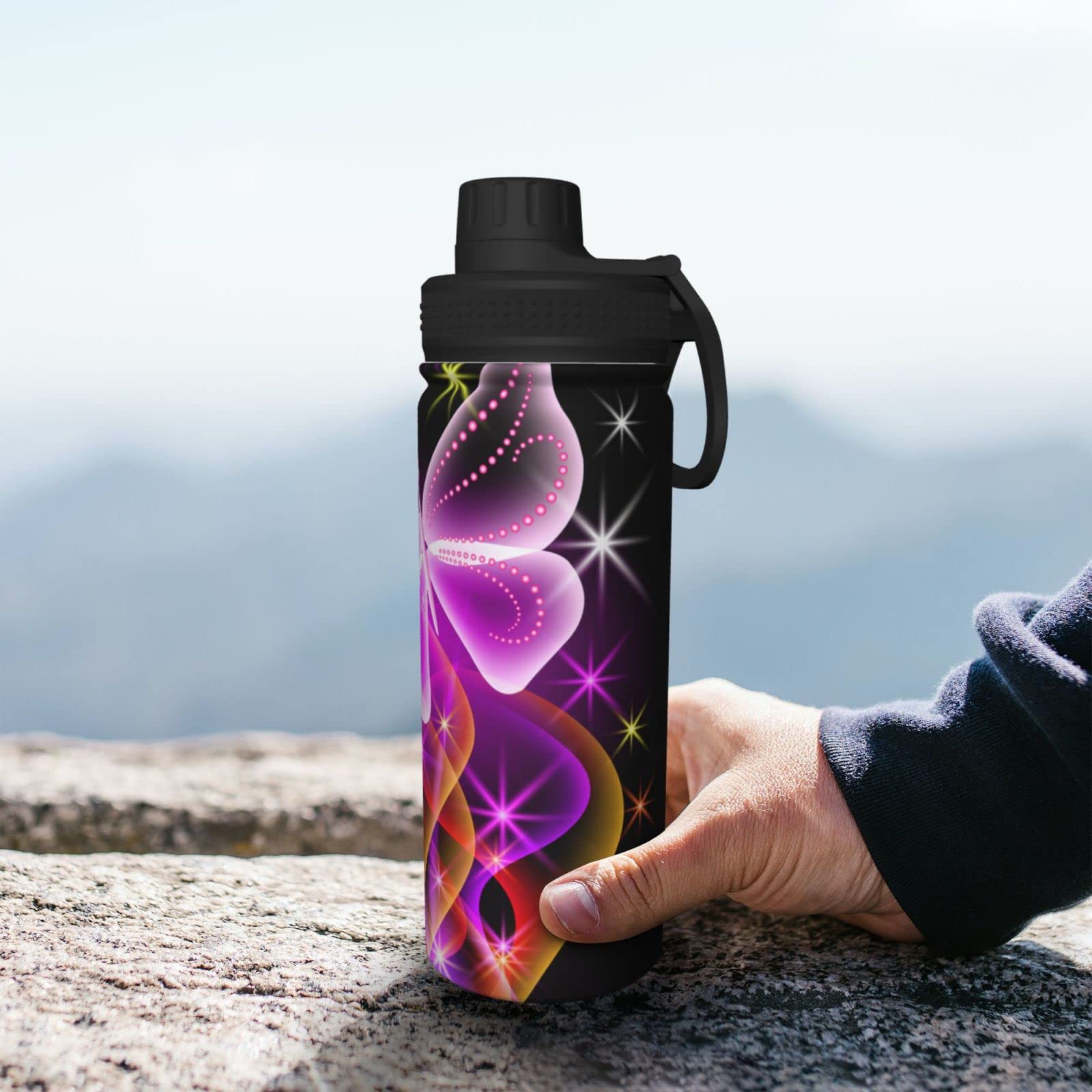Sport-Wasserflasche, 530 ml, isoliert, Edelstahl, auslaufsicher, für Reisen, Fitnessstudio, Büro