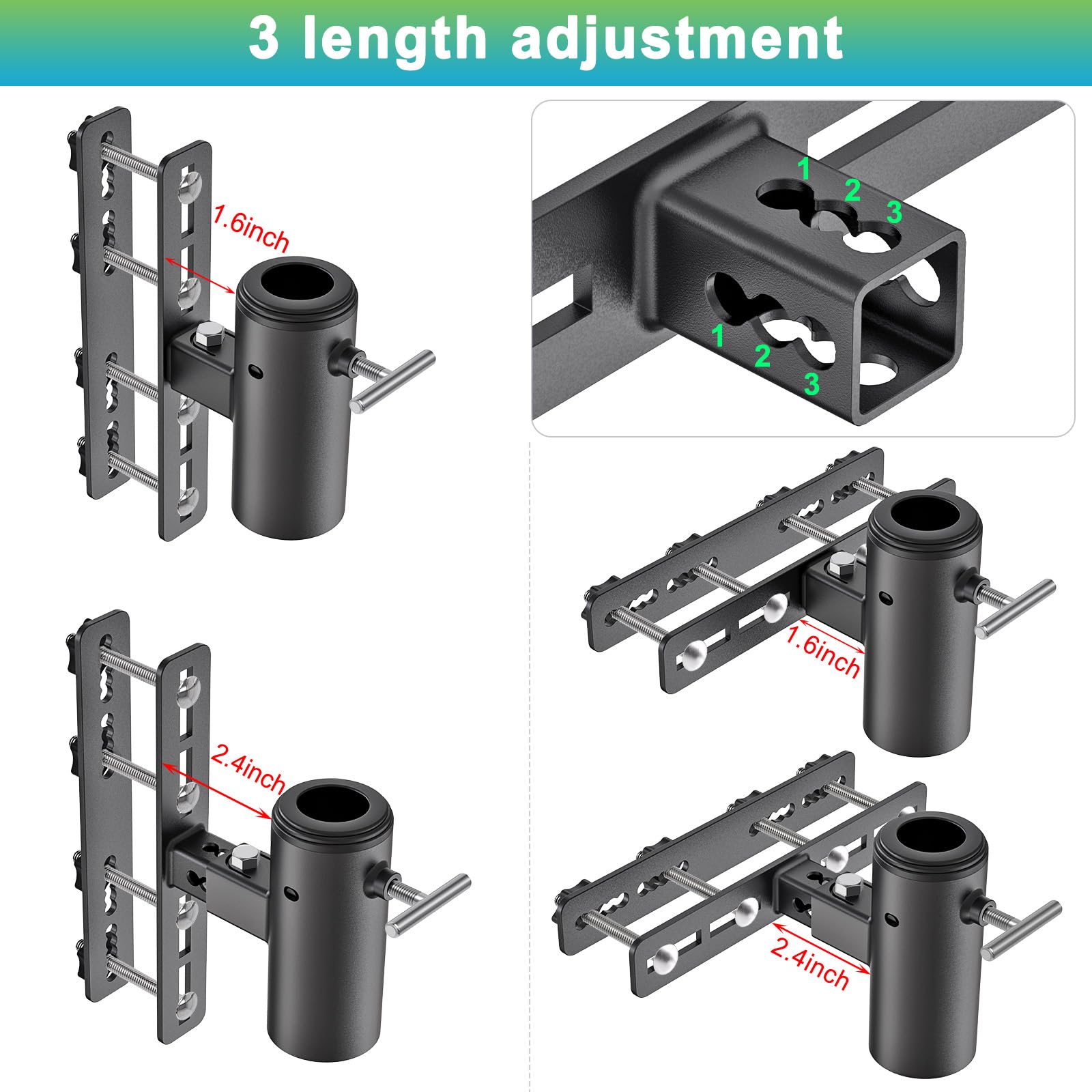 Dolibest Supports de Parasol Terrasse,2pcs Pince Parasol pour Balcon Umbrella Holder Tube Kit Fixation Jardin Arrière-Cour Gain de Place avec Manchon 3 Tailles pour Poteau 3-5cm,Rambarde Max 6.6x6.1cm